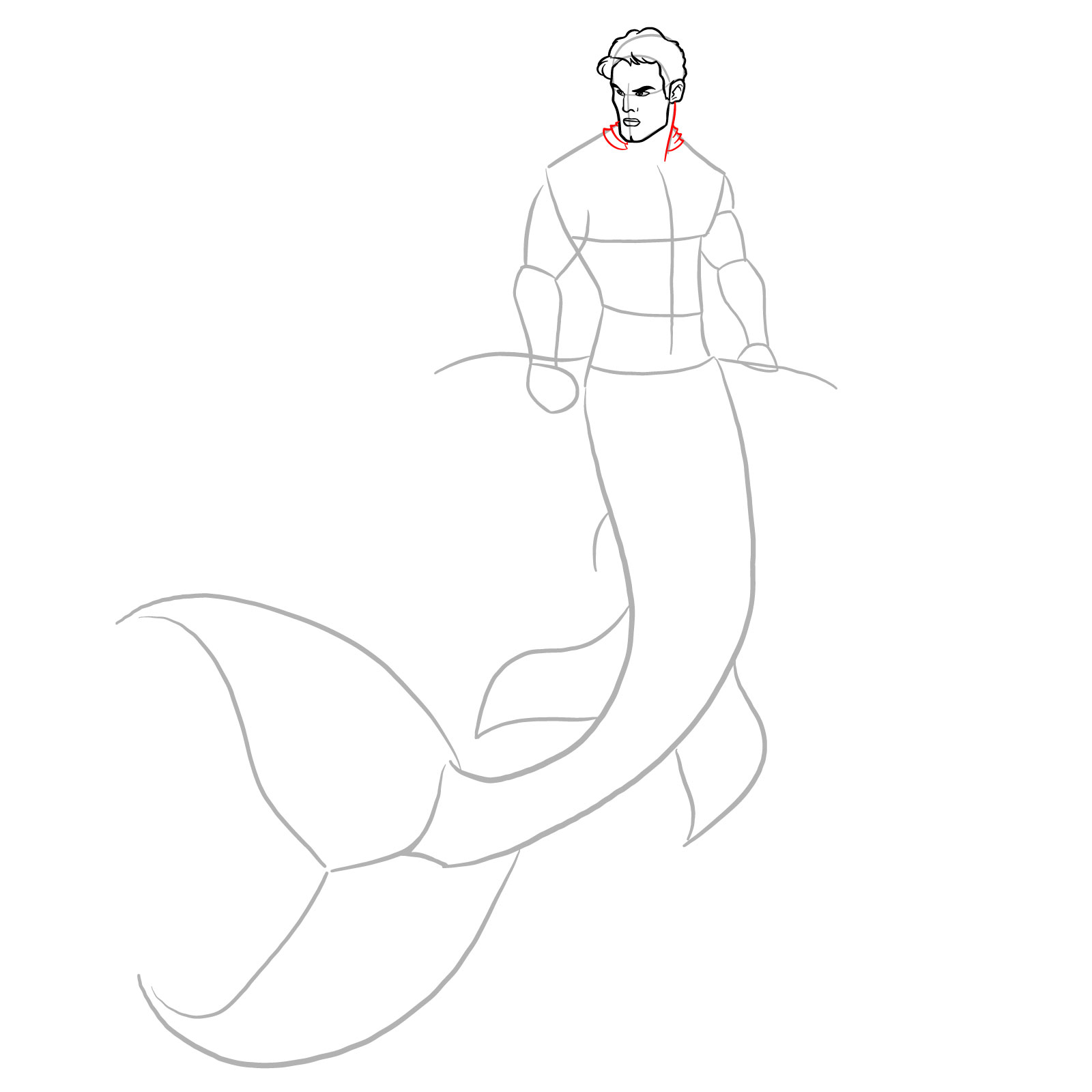 How to draw a Merman - step 11
