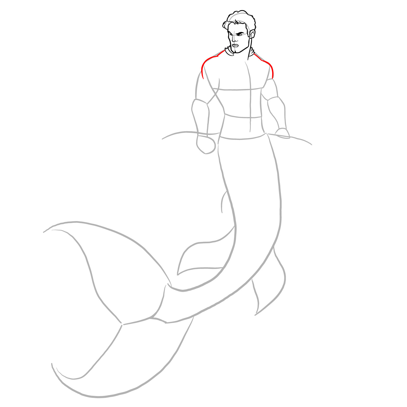 How to draw a Merman - step 12