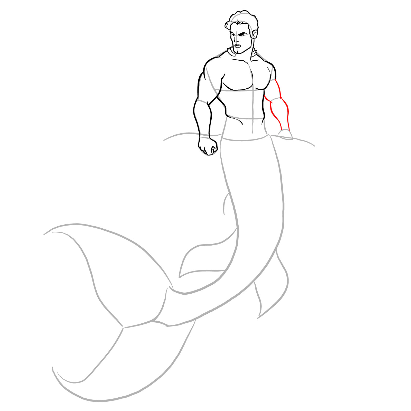 How to draw a Merman - step 19