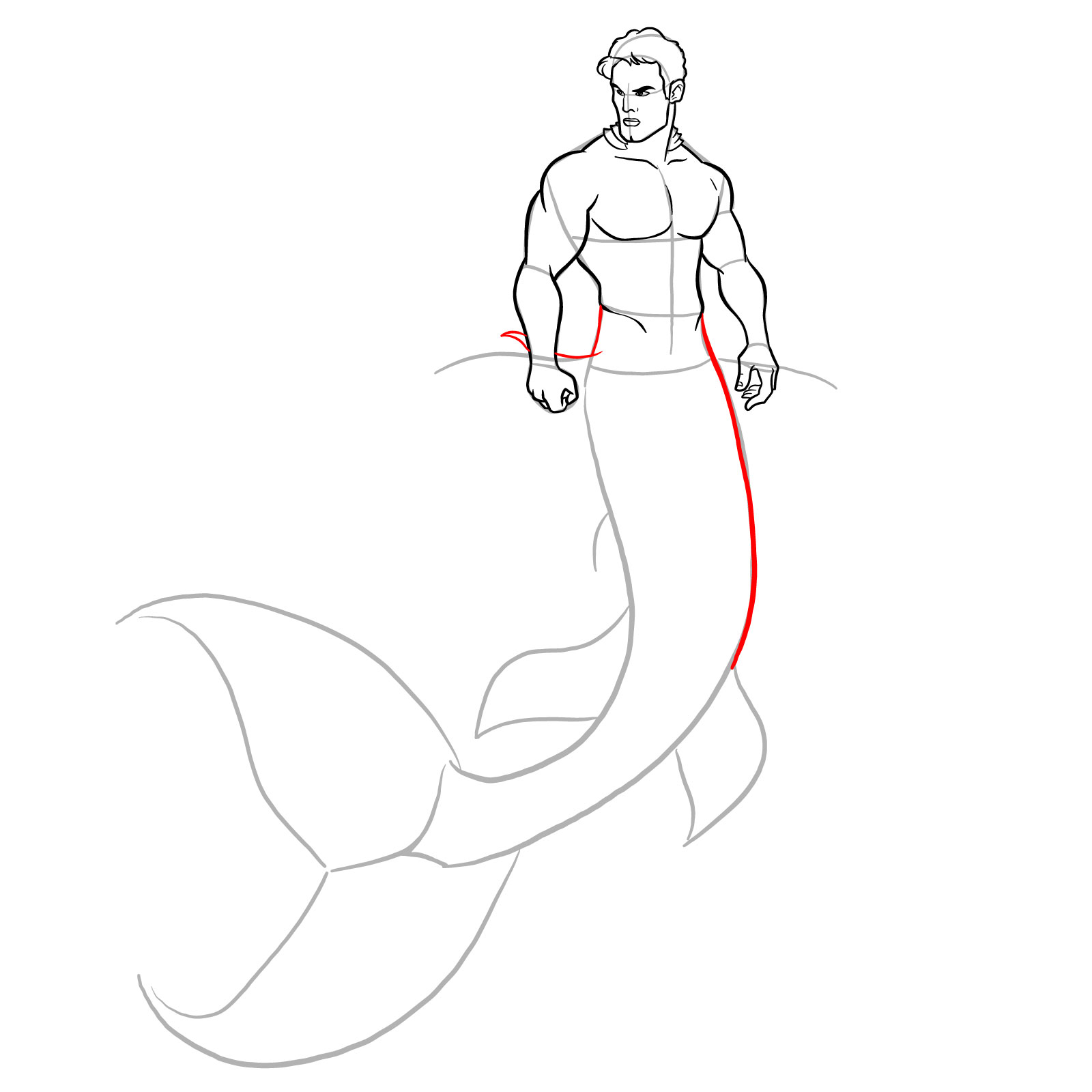 How to draw a Merman - step 23