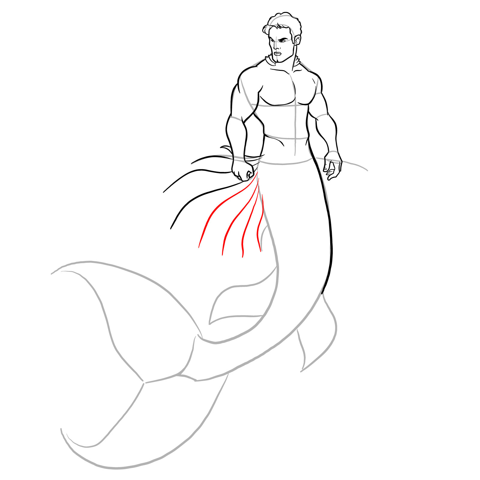 How to draw a Merman - step 25