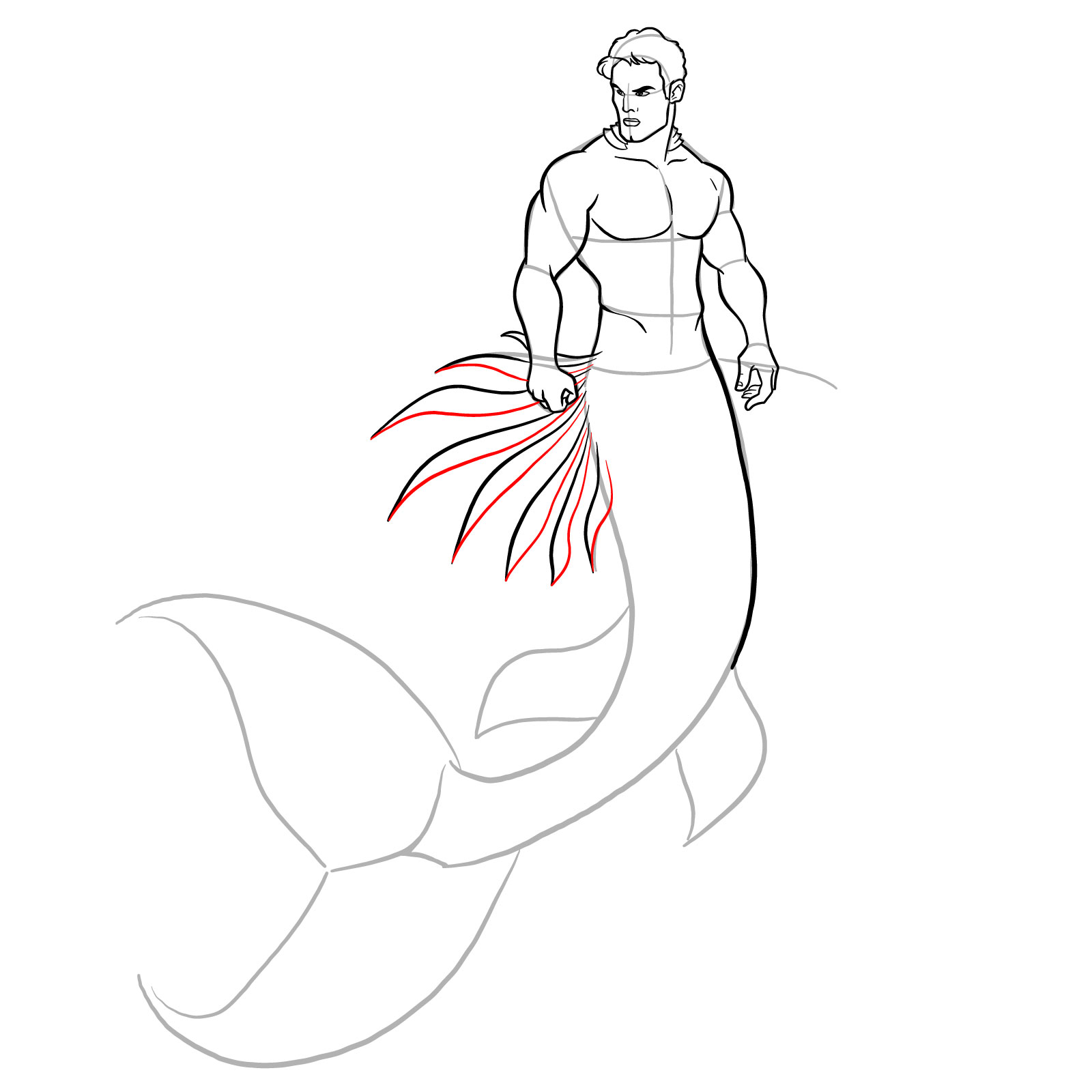 How to draw a Merman - step 26