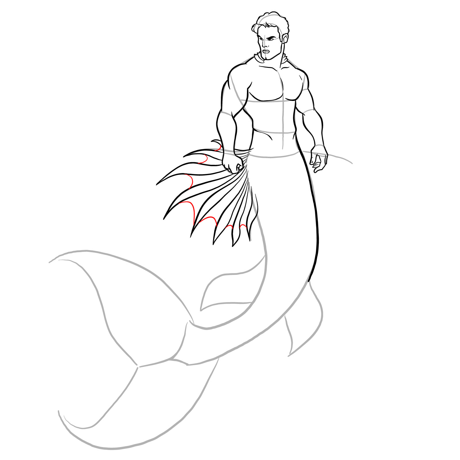 How to draw a Merman - step 27