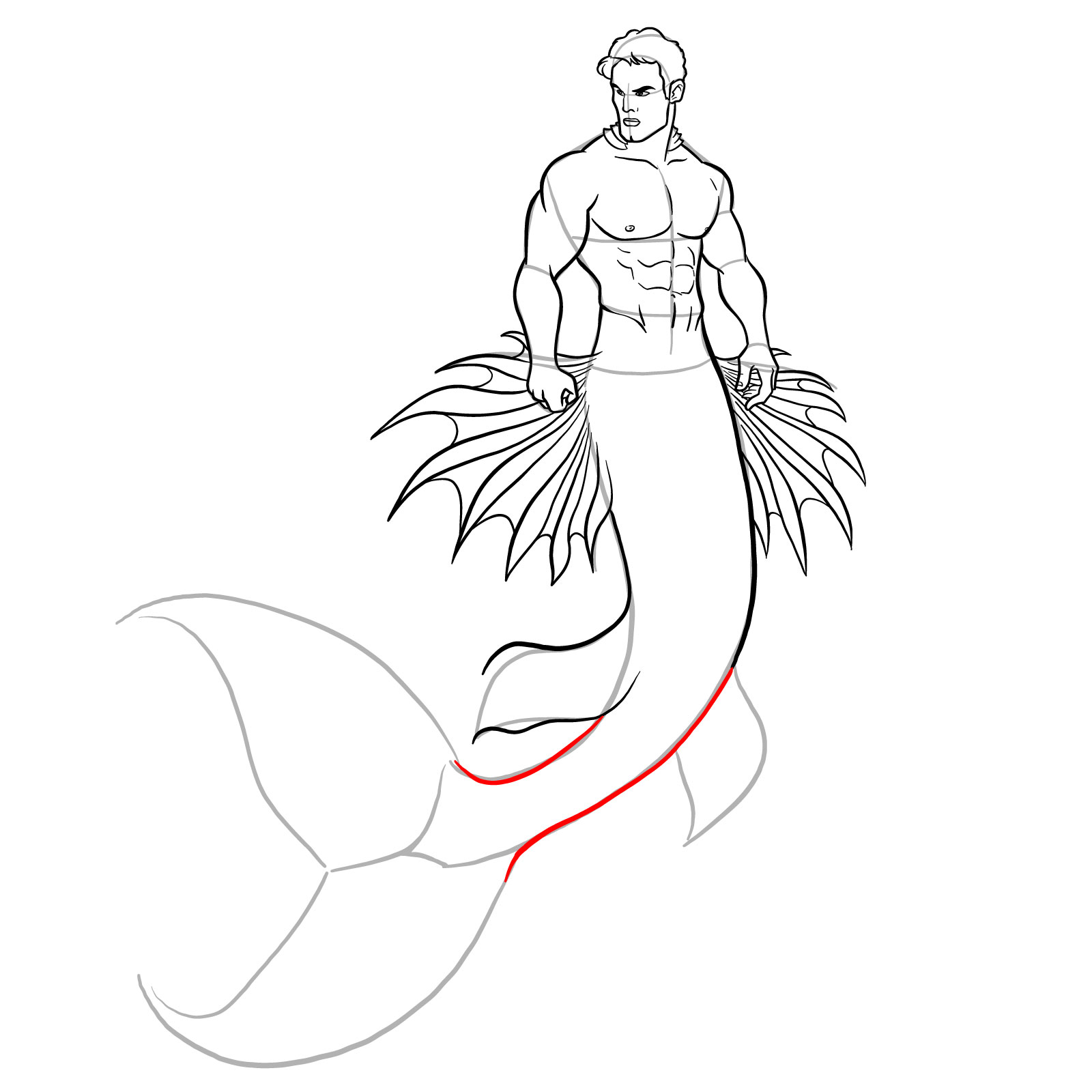 How to draw a Merman - step 34
