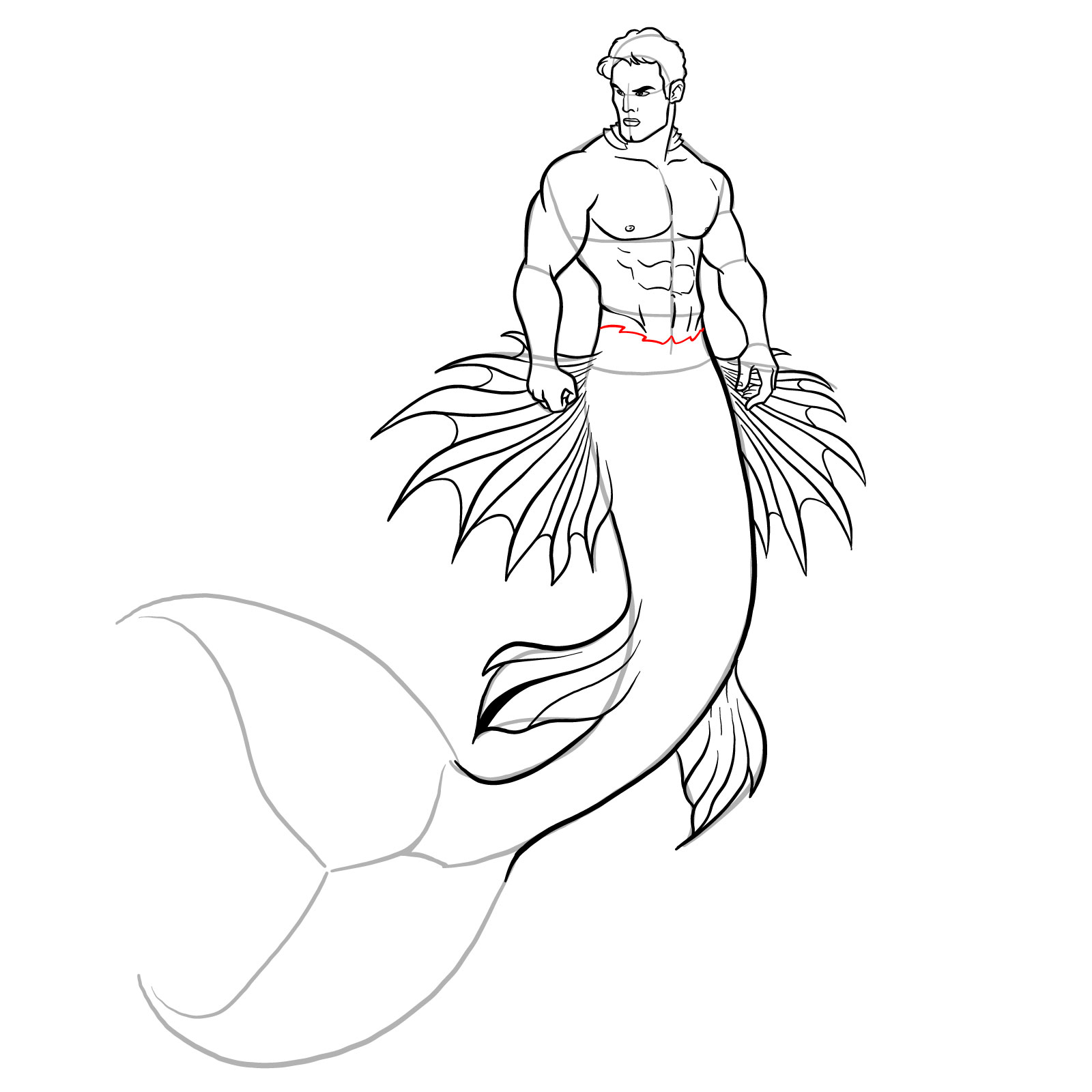 How to draw a Merman - step 37