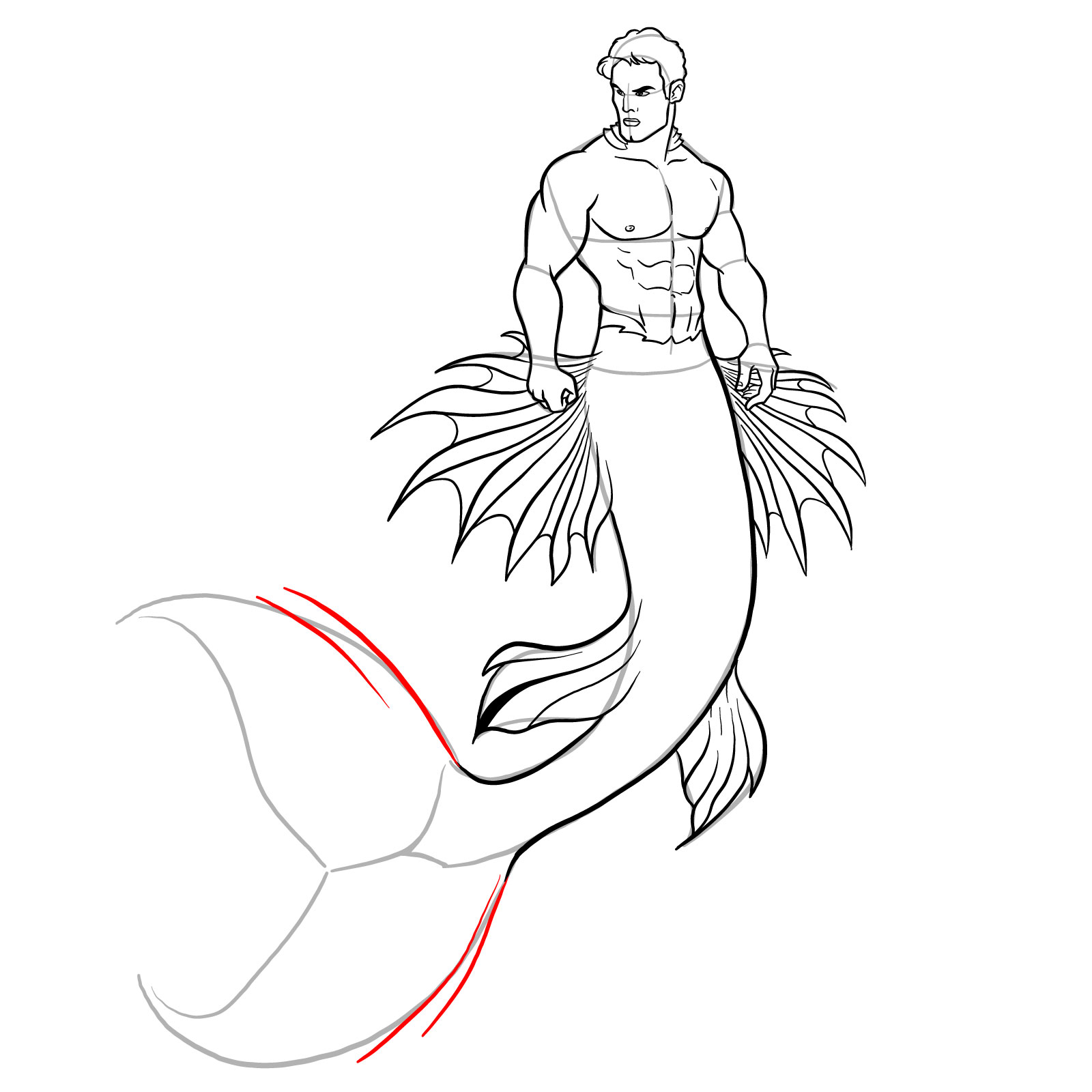 How to draw a Merman - step 38