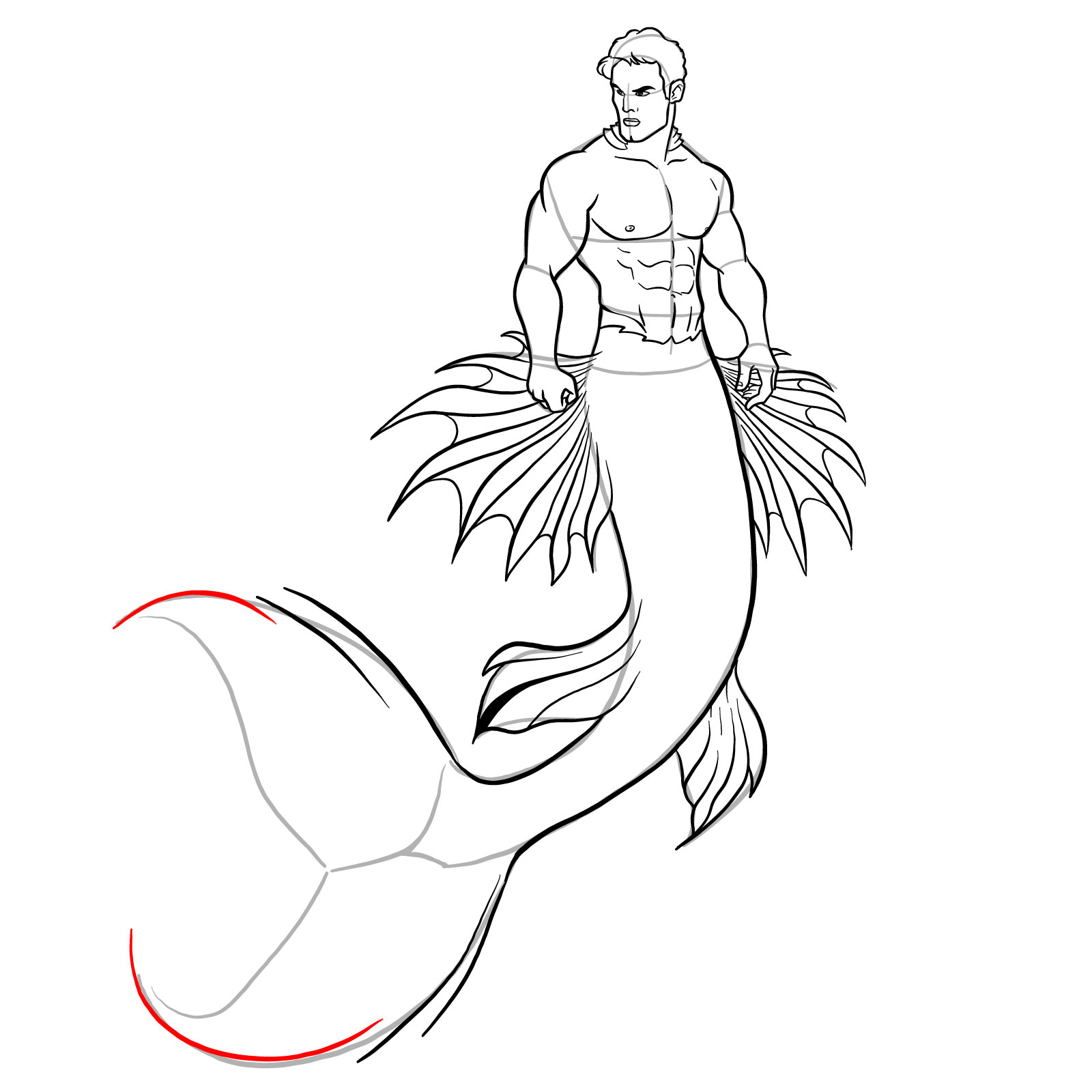 How to draw a Merman - step 39