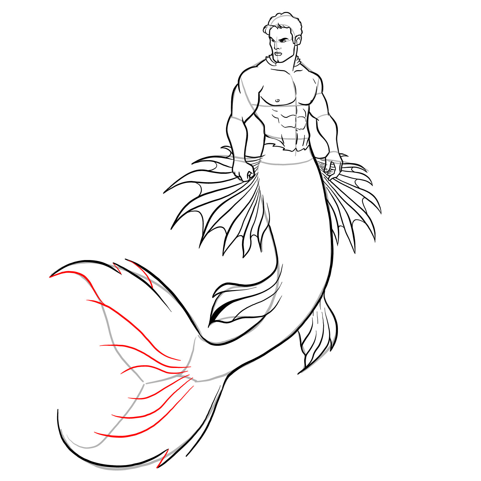 How to draw a Merman - step 40