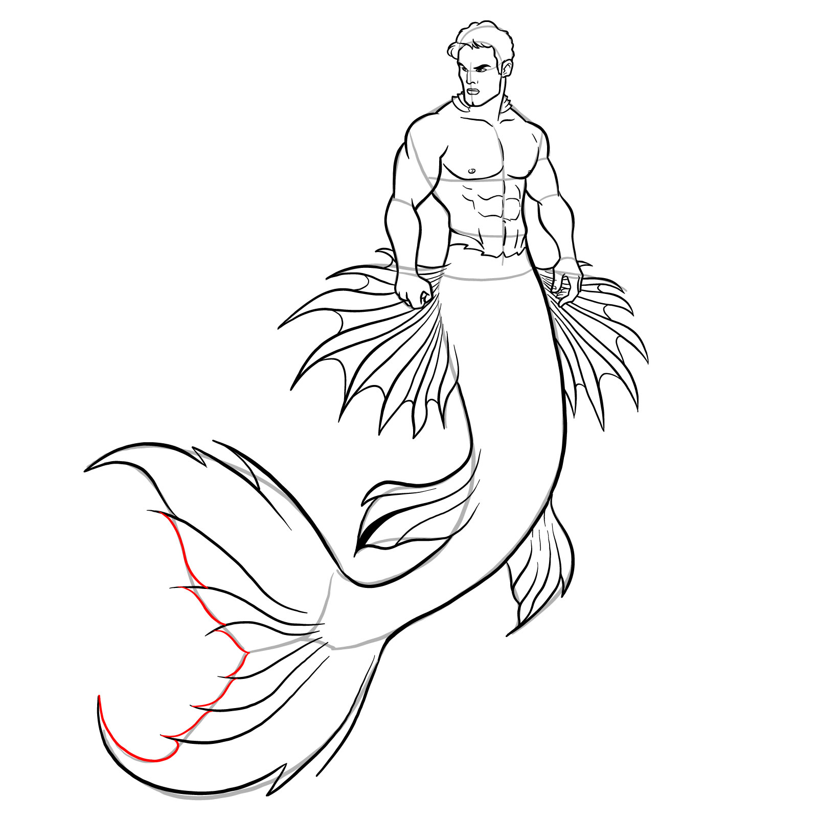 How to draw a Merman - step 41