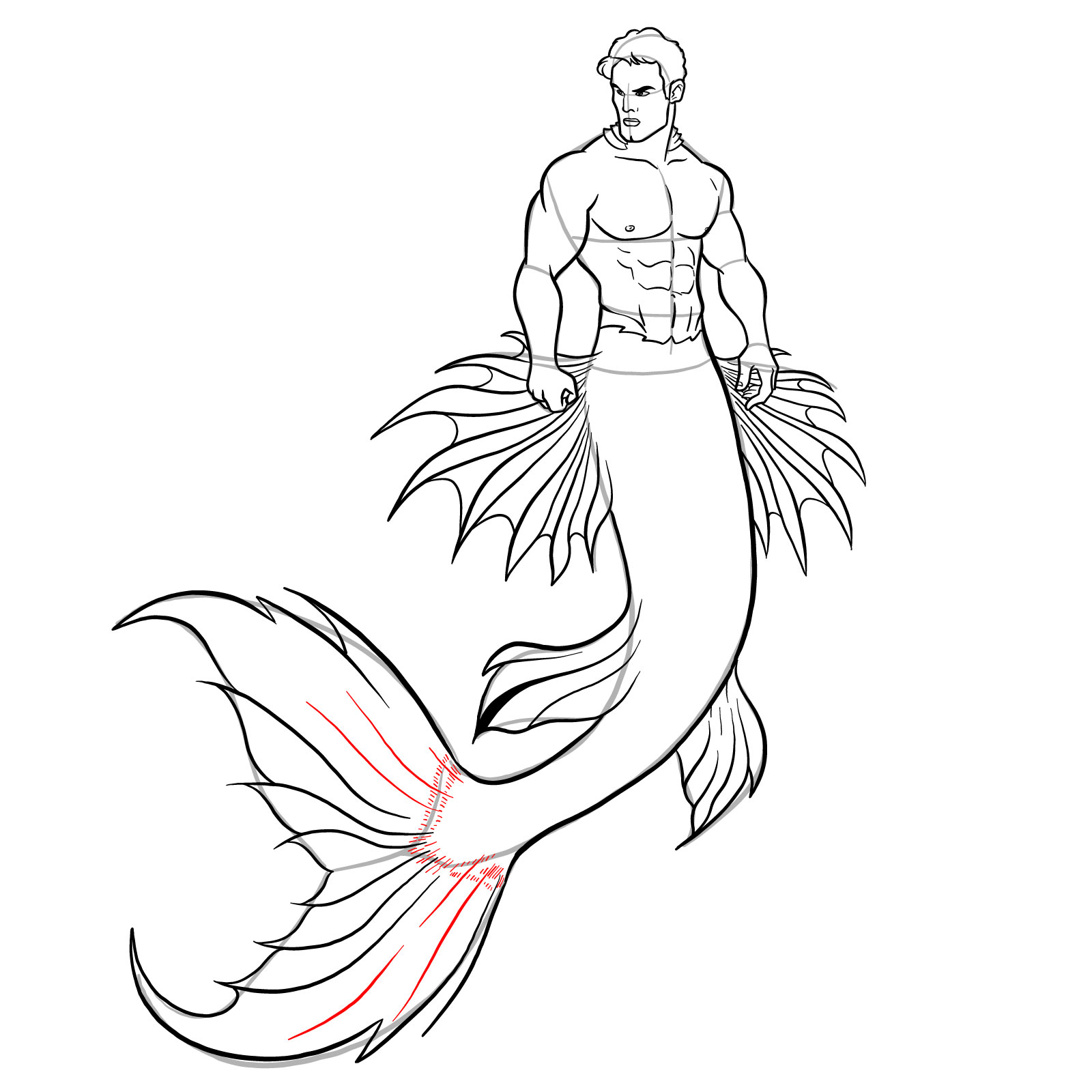 How to draw a Merman - step 42