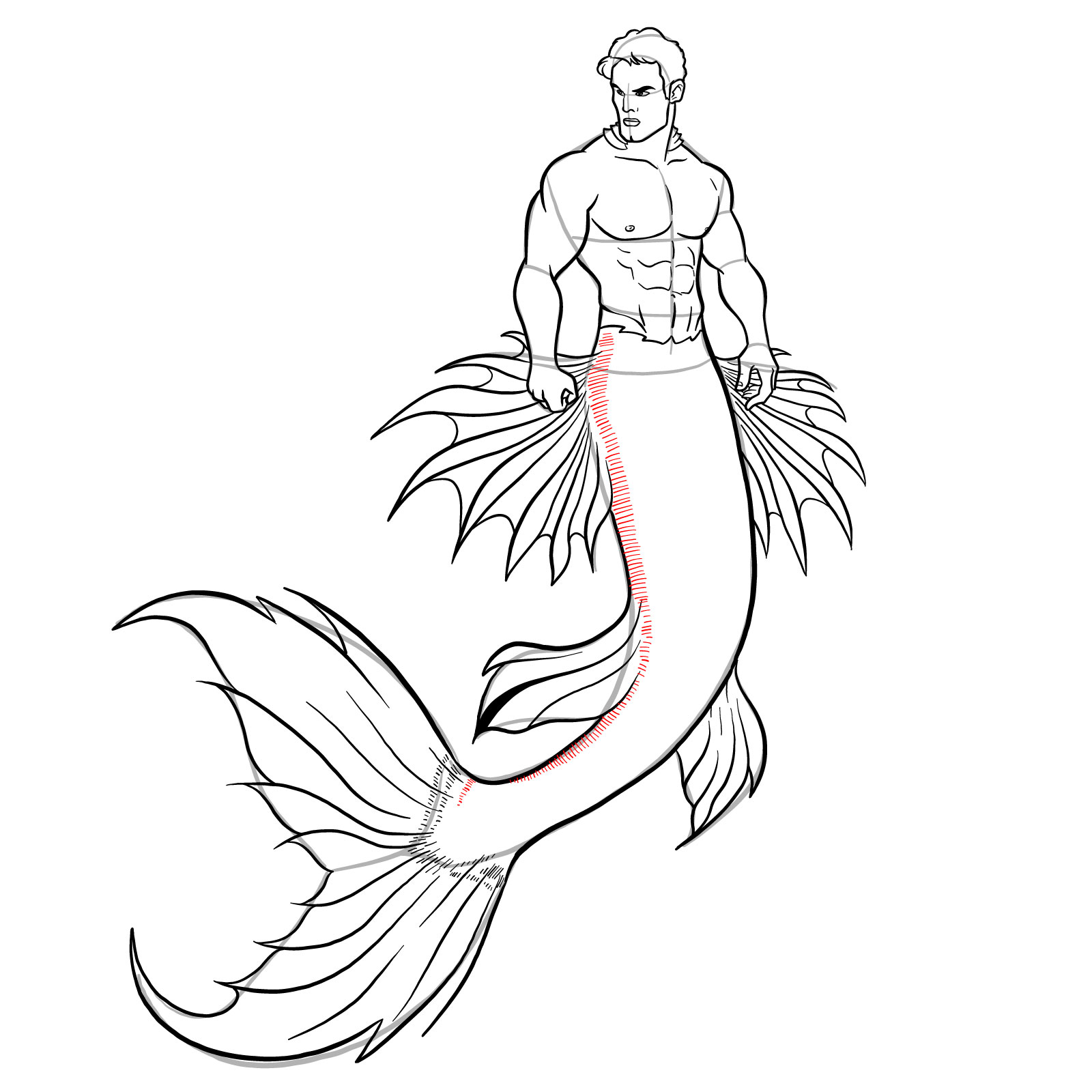 How to draw a Merman - step 43
