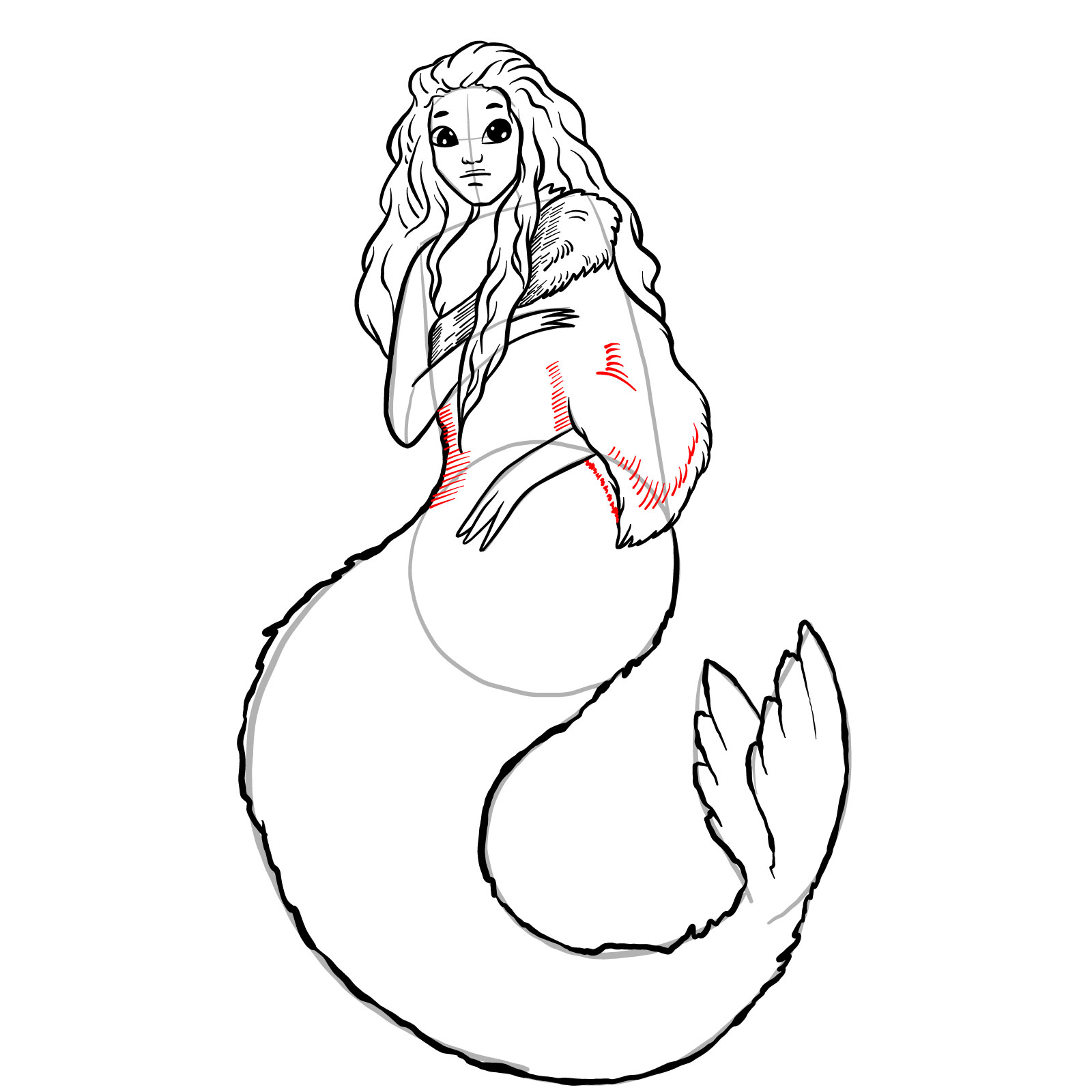 How to draw a Selkie - step 24
