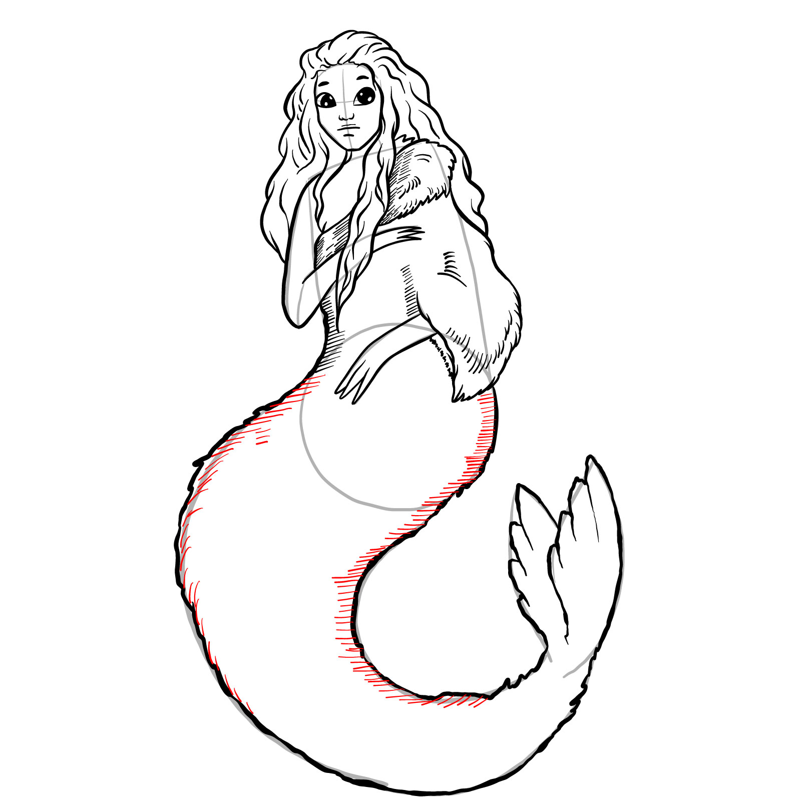 How to draw a Selkie - step 25