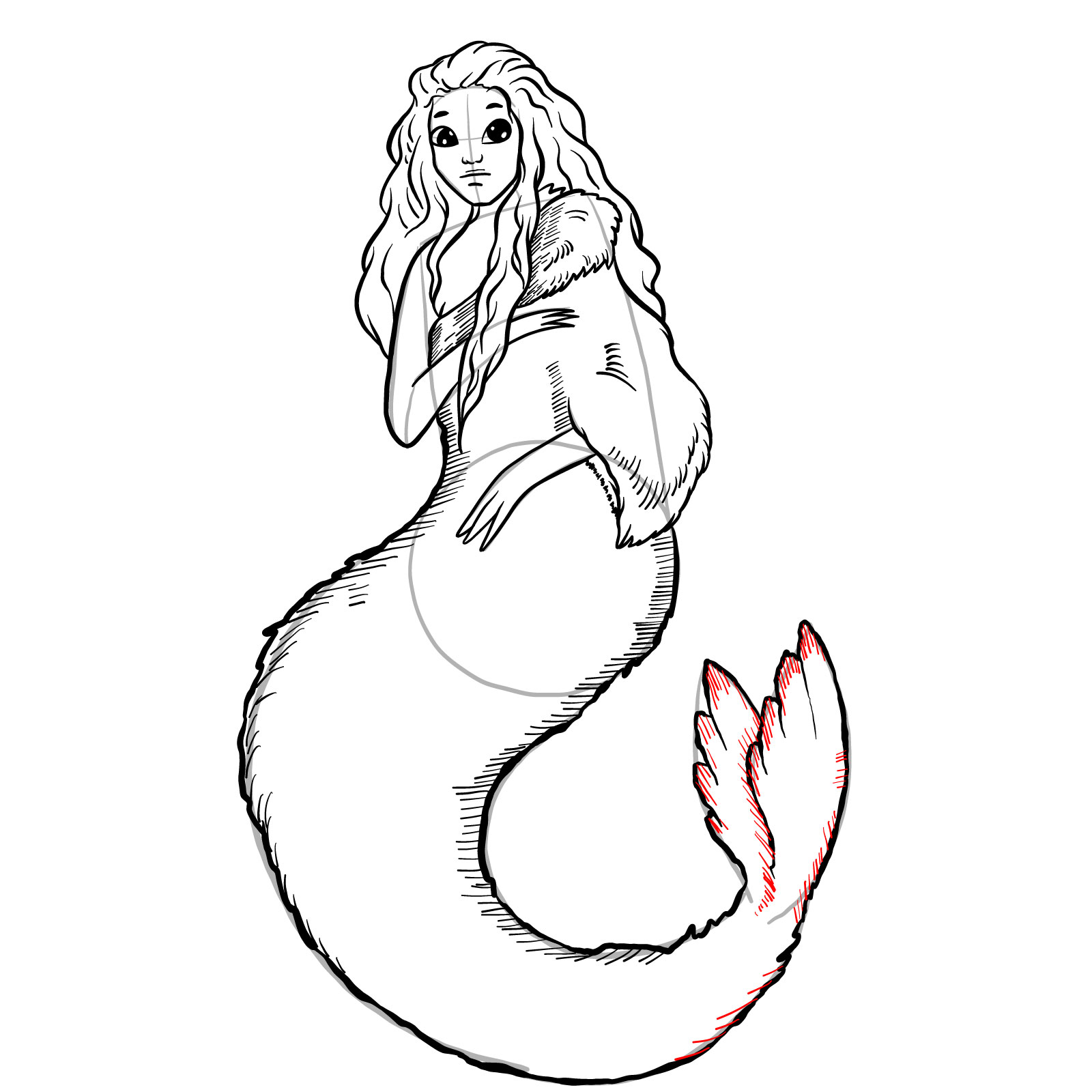 How to draw a Selkie - step 26