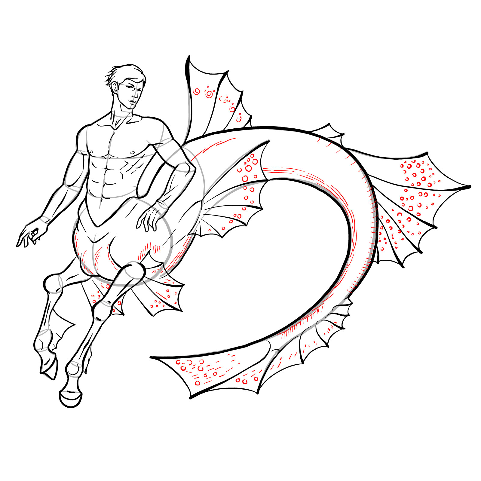 How to draw an Ichthyocentaur - step 40