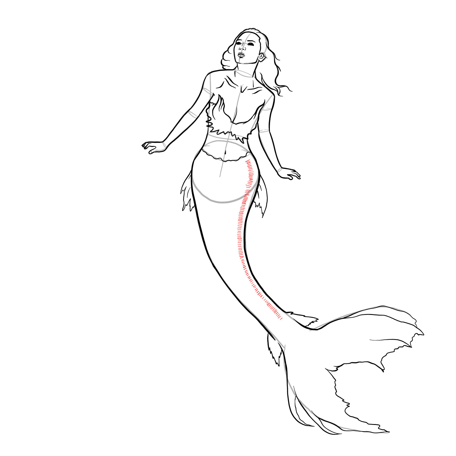 How to draw a Mermaid - step 28