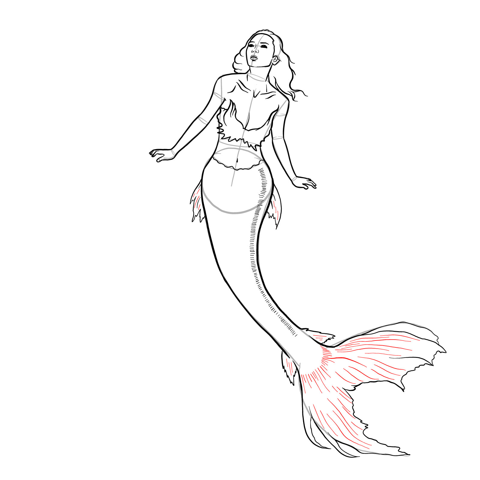 How to draw a Mermaid - step 29