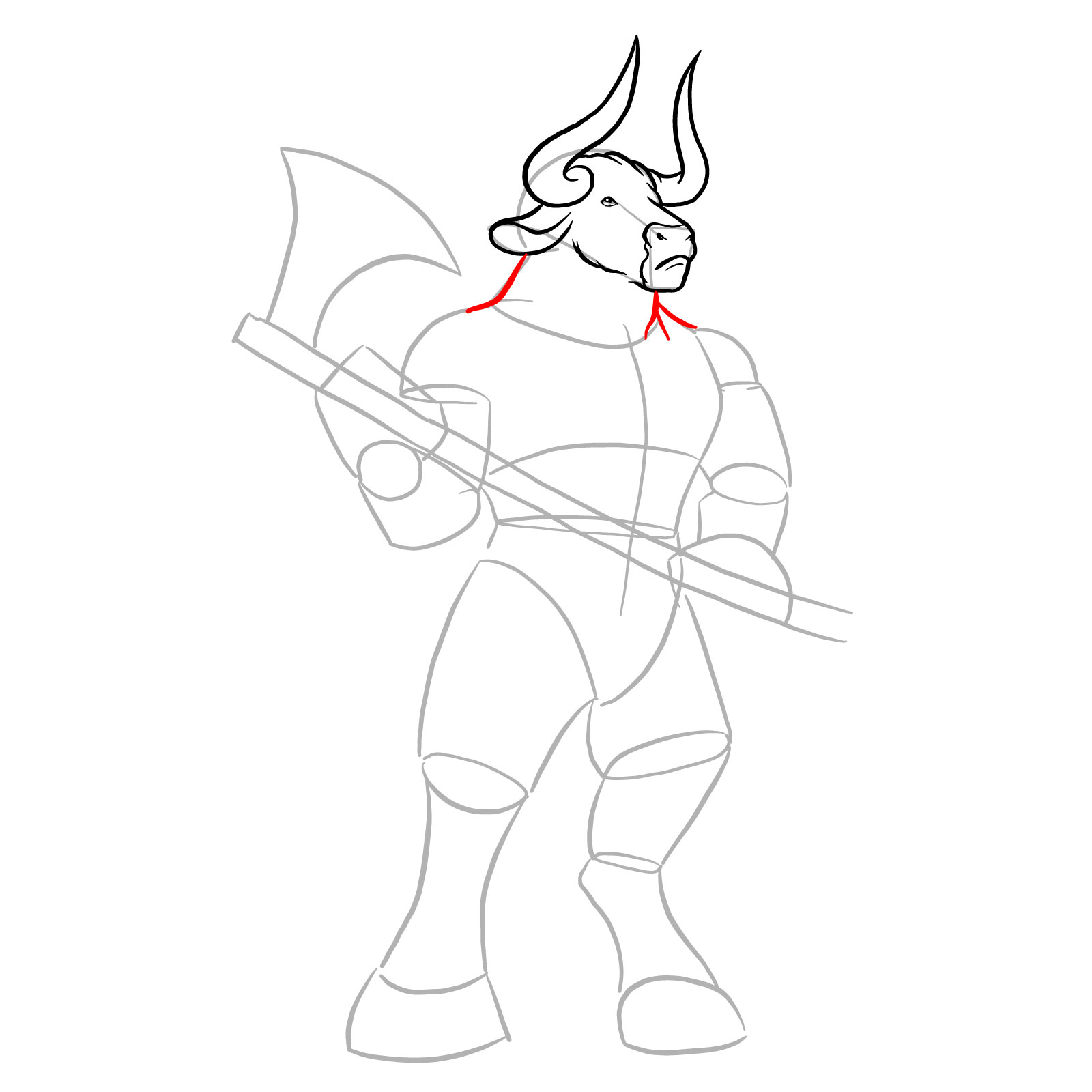 How to draw a Minotaur - step 13