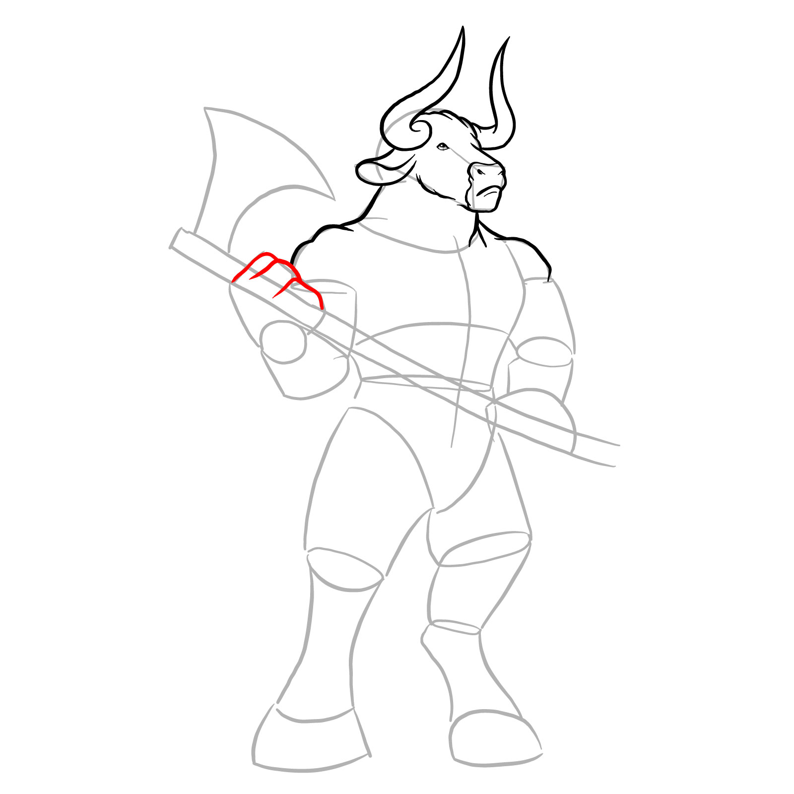 How to draw a Minotaur - step 15