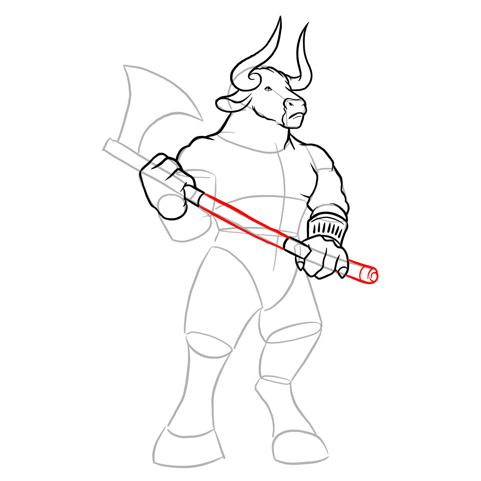 How to draw a Minotaur - step 23