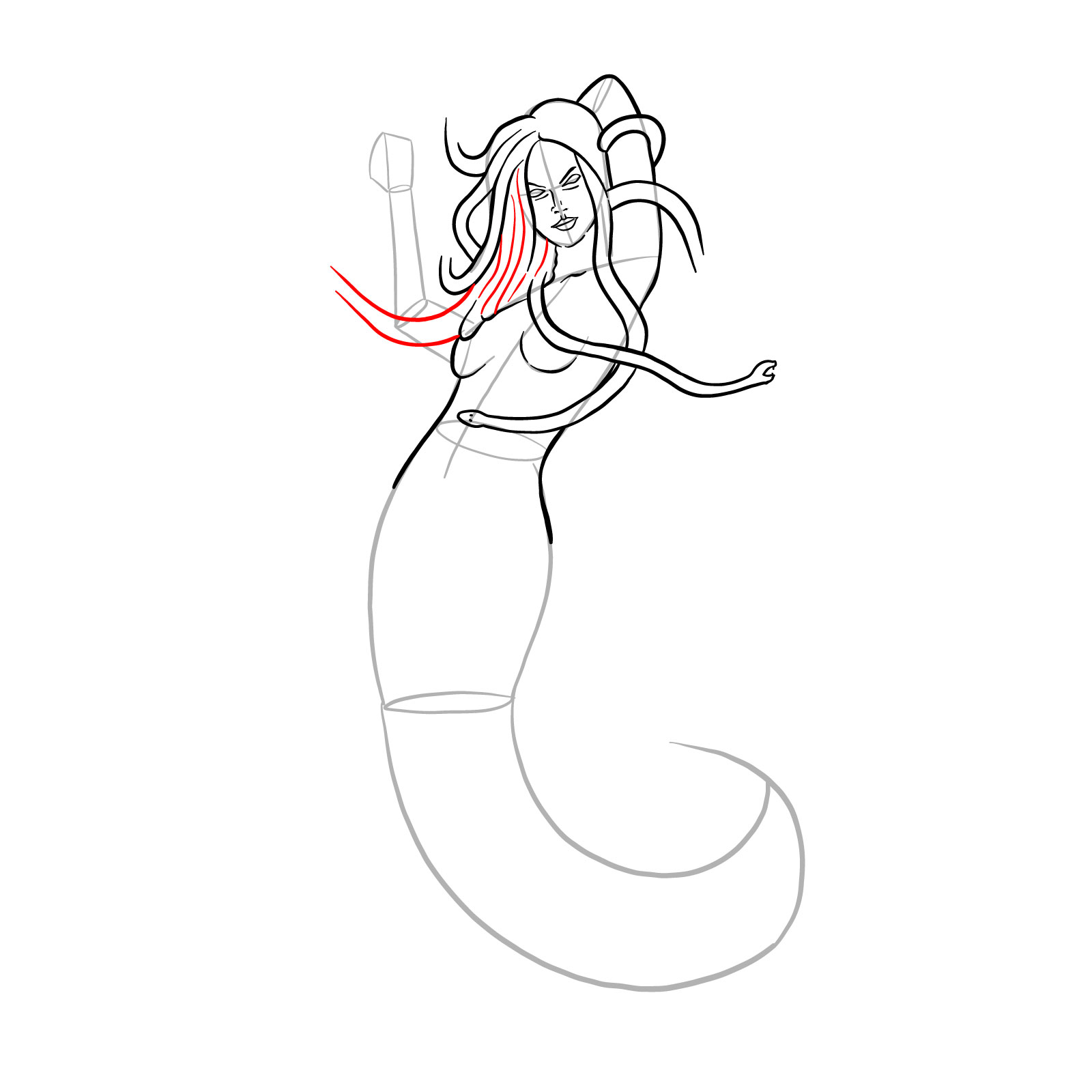 How to draw a Gorgon - step 19