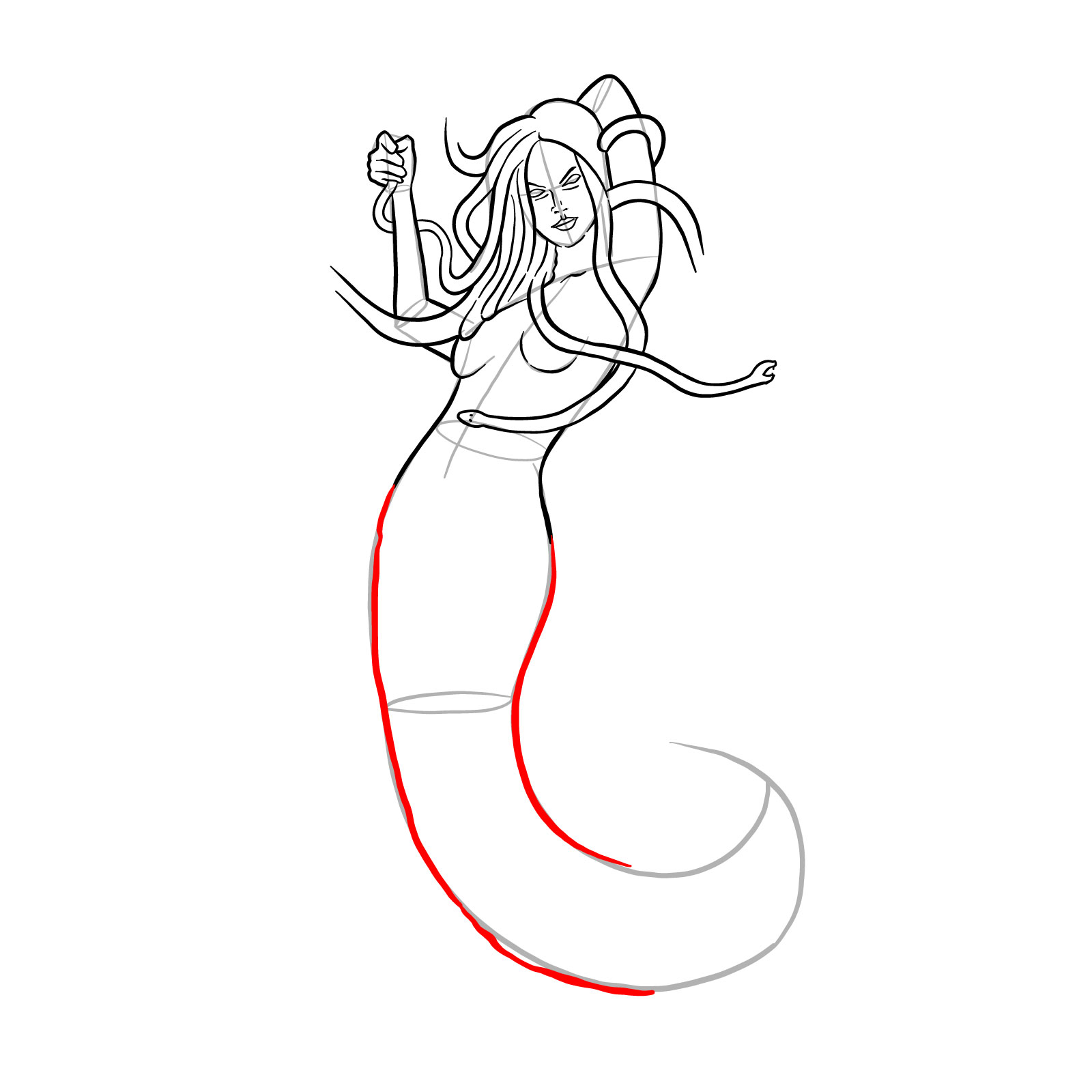 How to draw a Gorgon - step 25