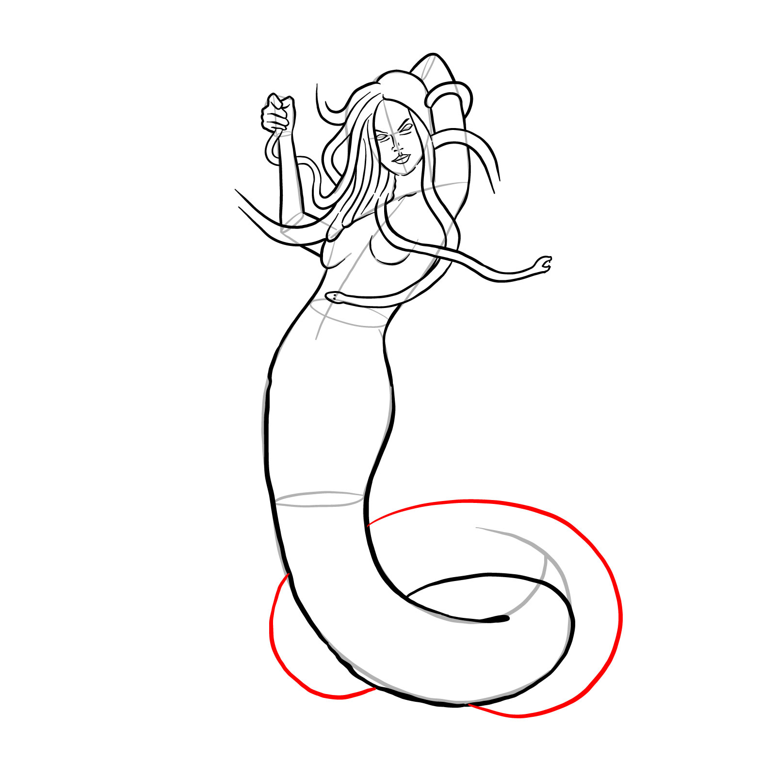 How to draw a Gorgon - step 27