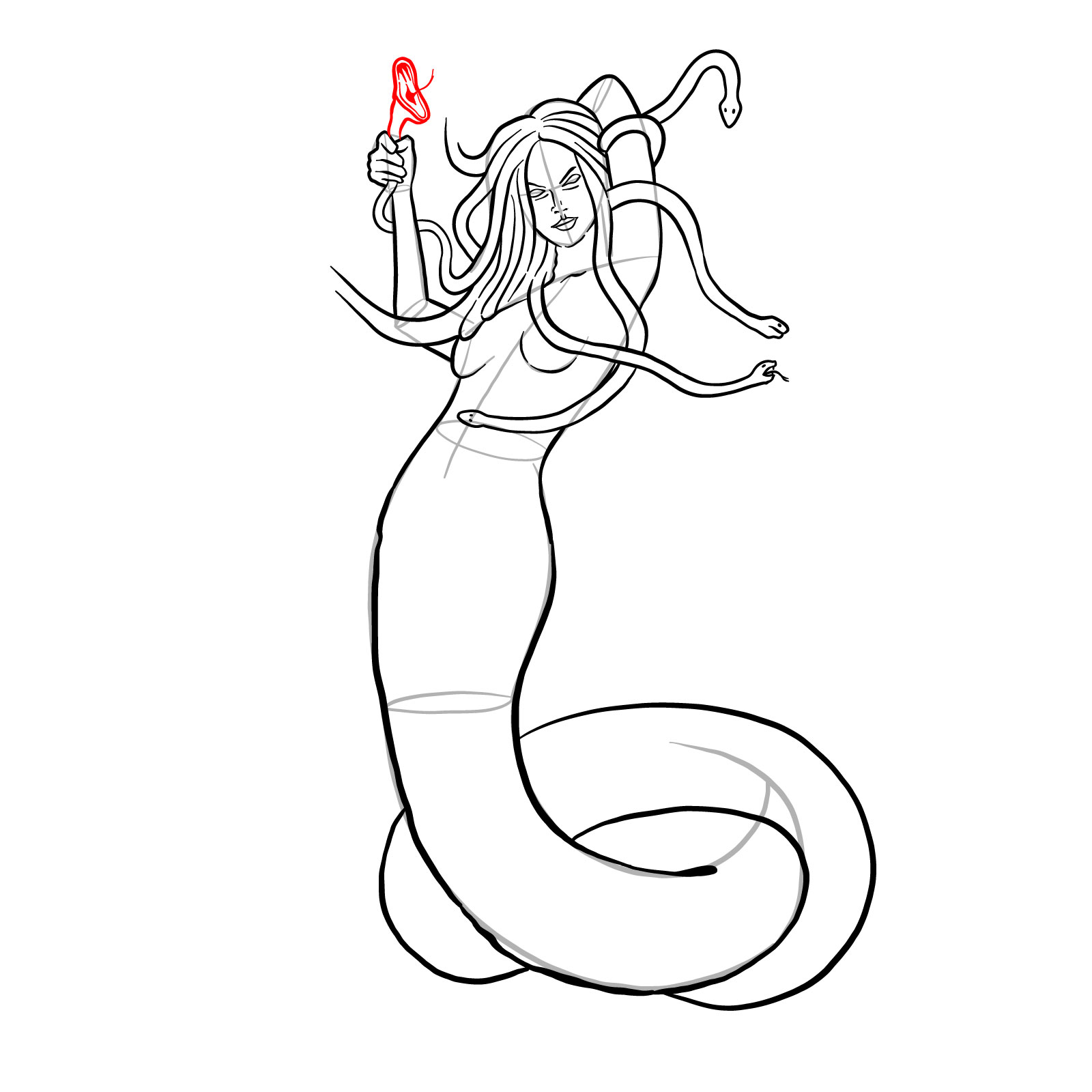 How to draw a Gorgon - step 30
