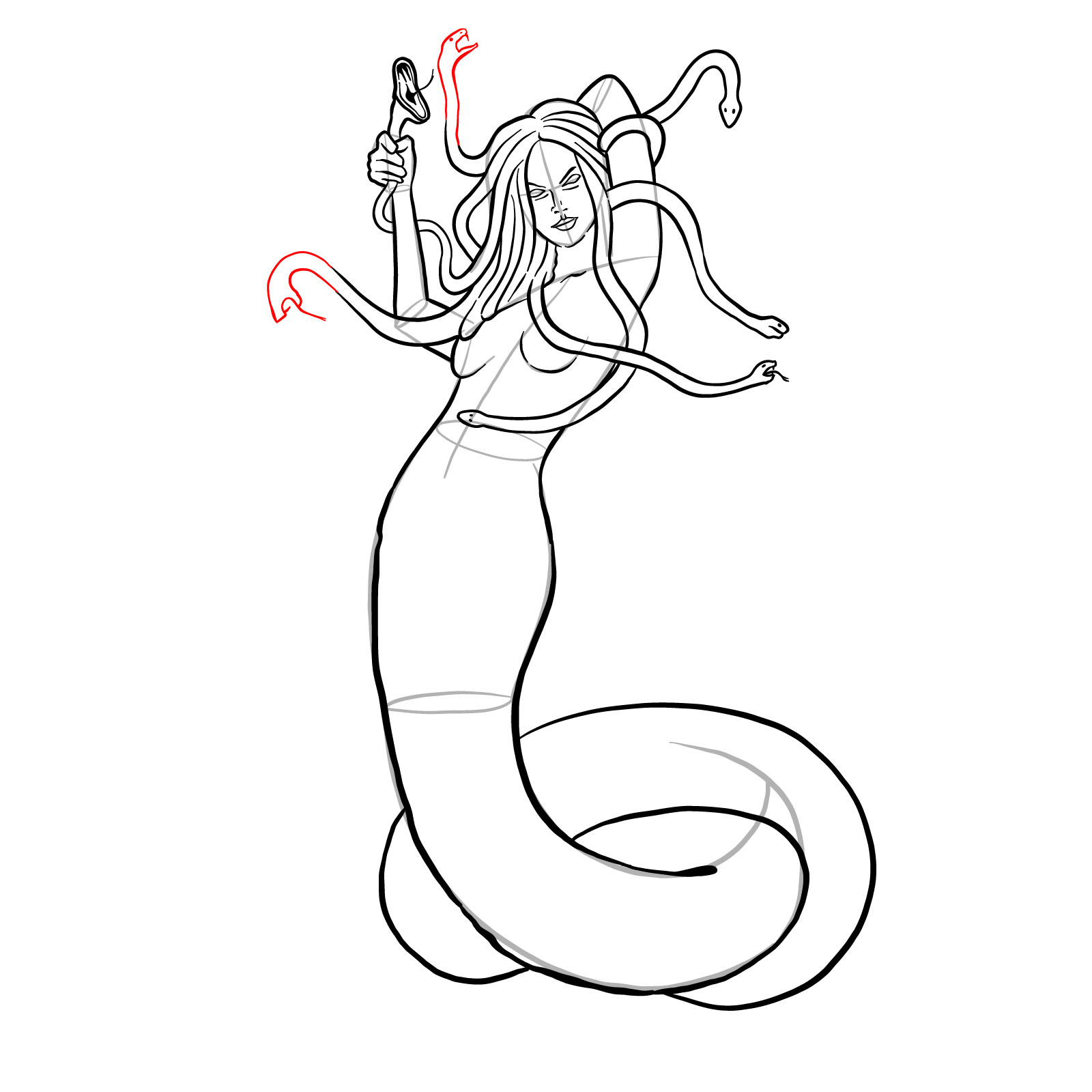 How to draw a Gorgon - step 31