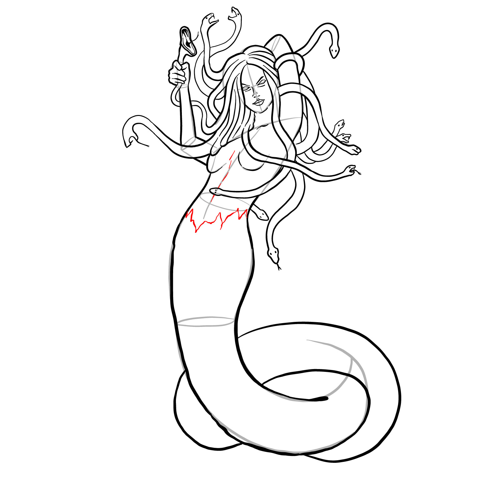 How to draw a Gorgon - step 35