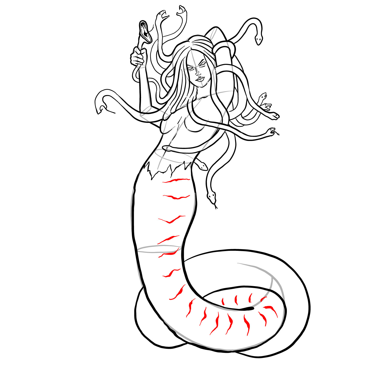 How to draw a Gorgon - step 36