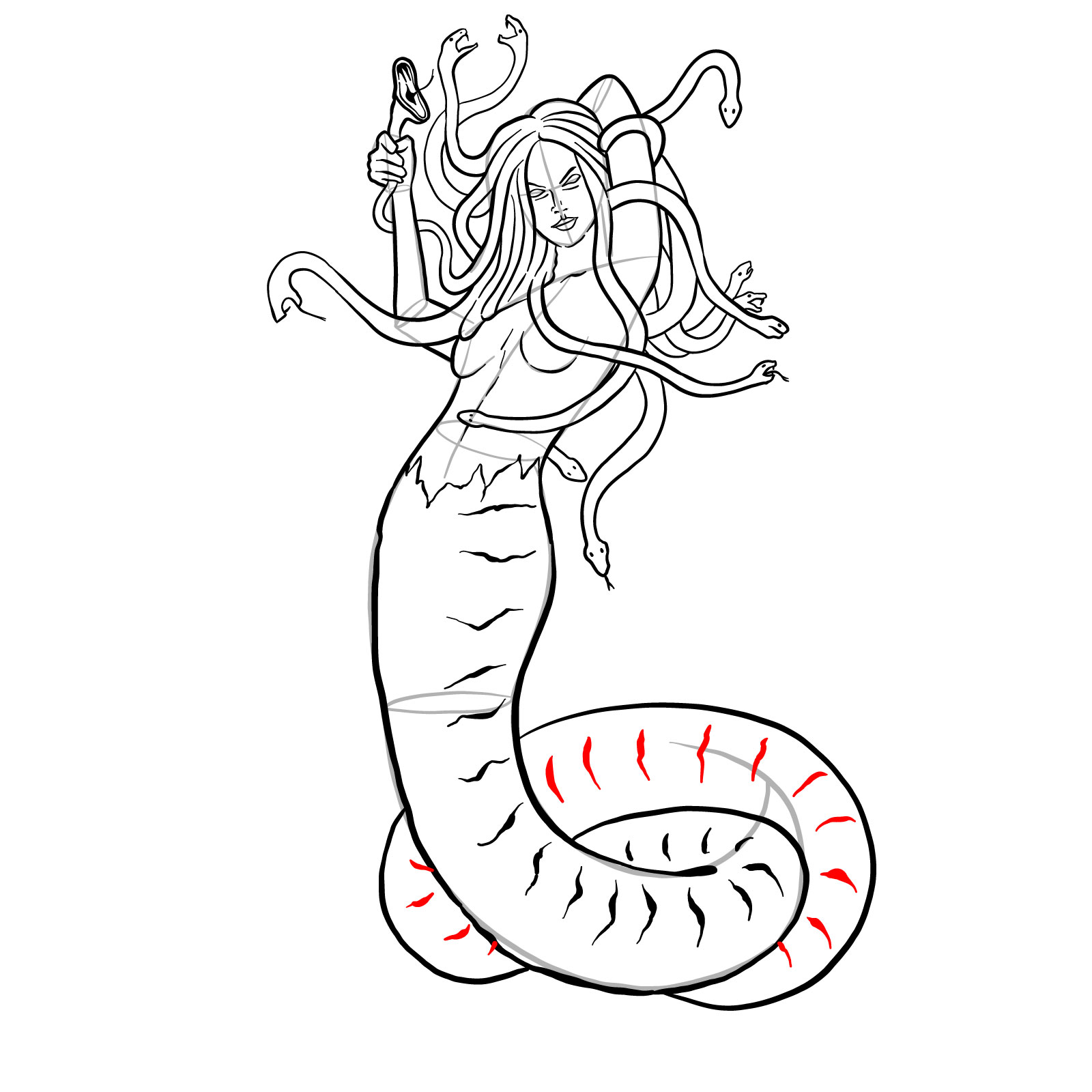 How to draw a Gorgon - step 37