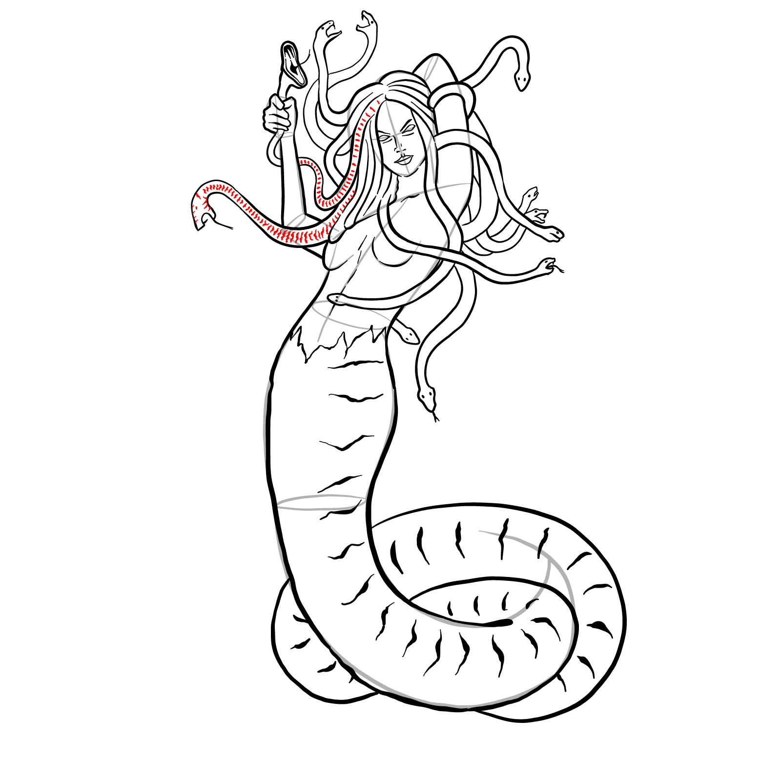 How to draw a Gorgon - step 38