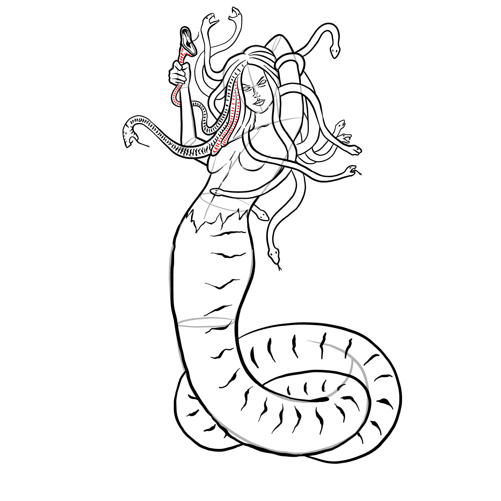 How to draw a Gorgon - step 39