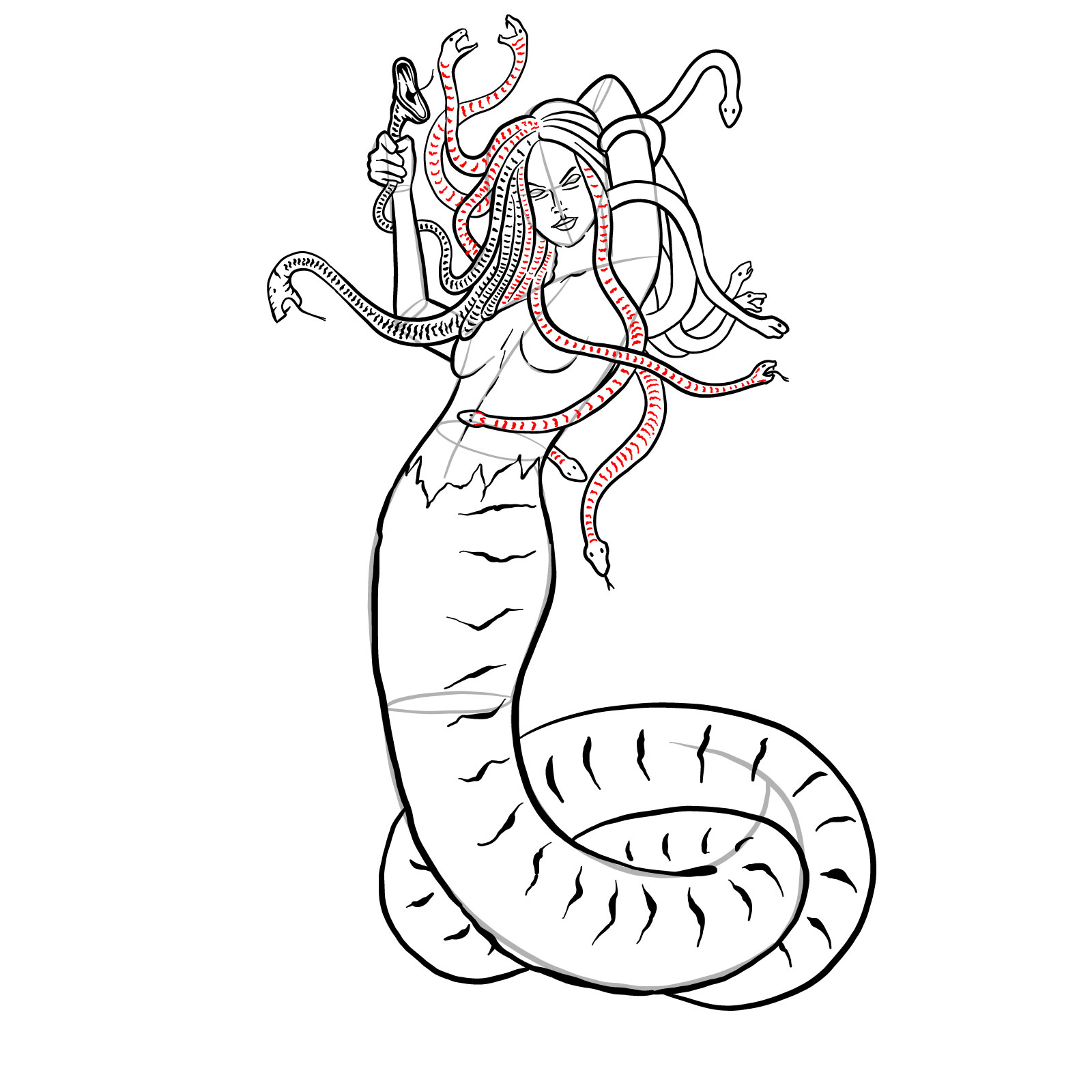 How to draw a Gorgon - step 40