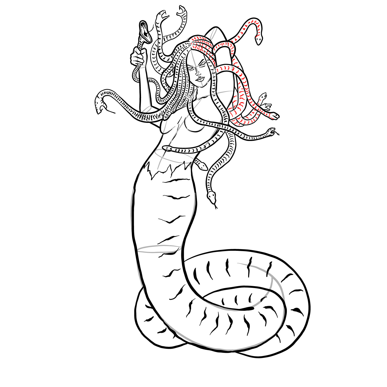 How to draw a Gorgon - step 41