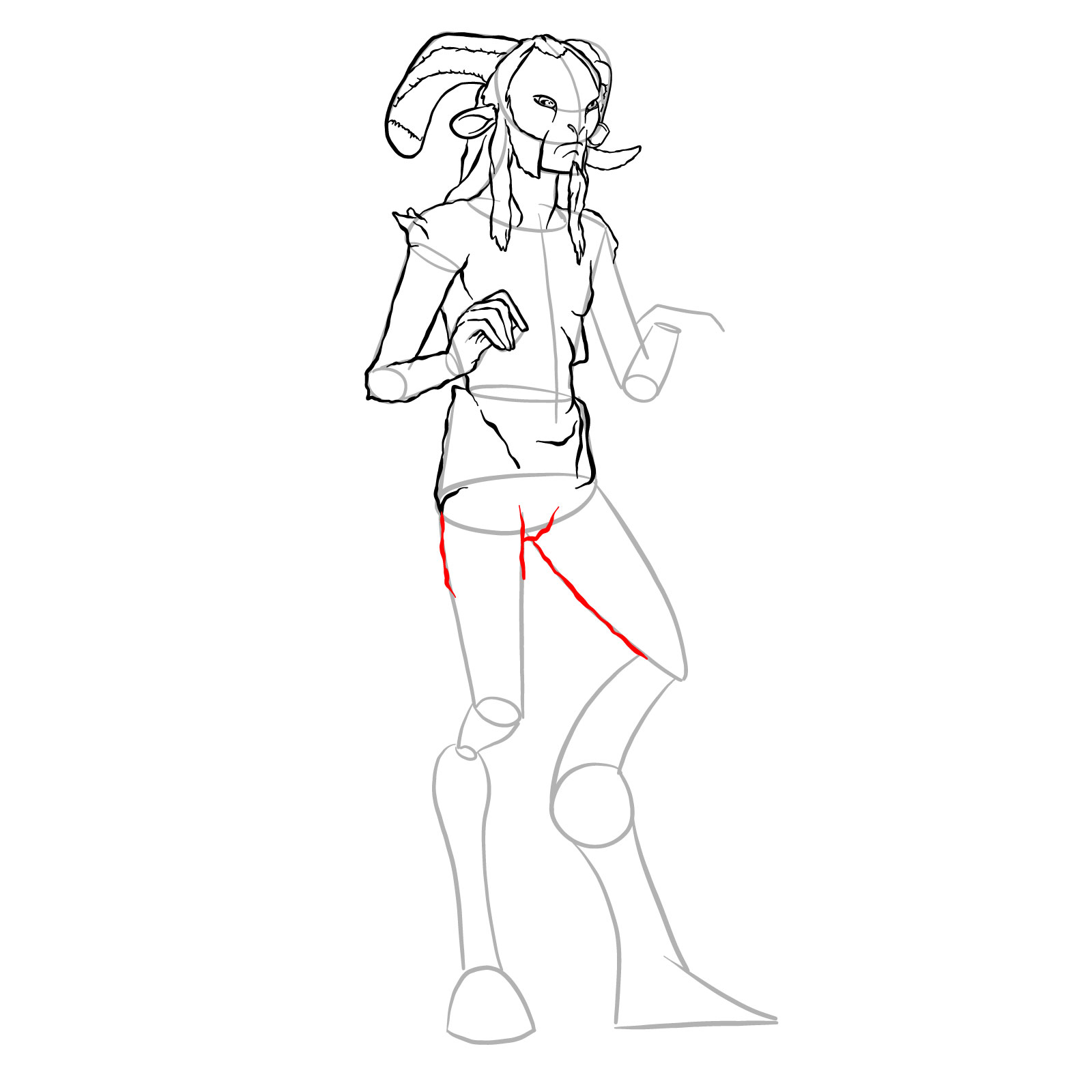 How to draw a Faun - step 22