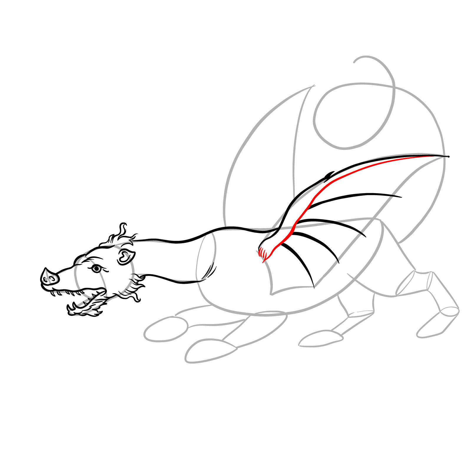 How to draw a classic European dragon - step 18