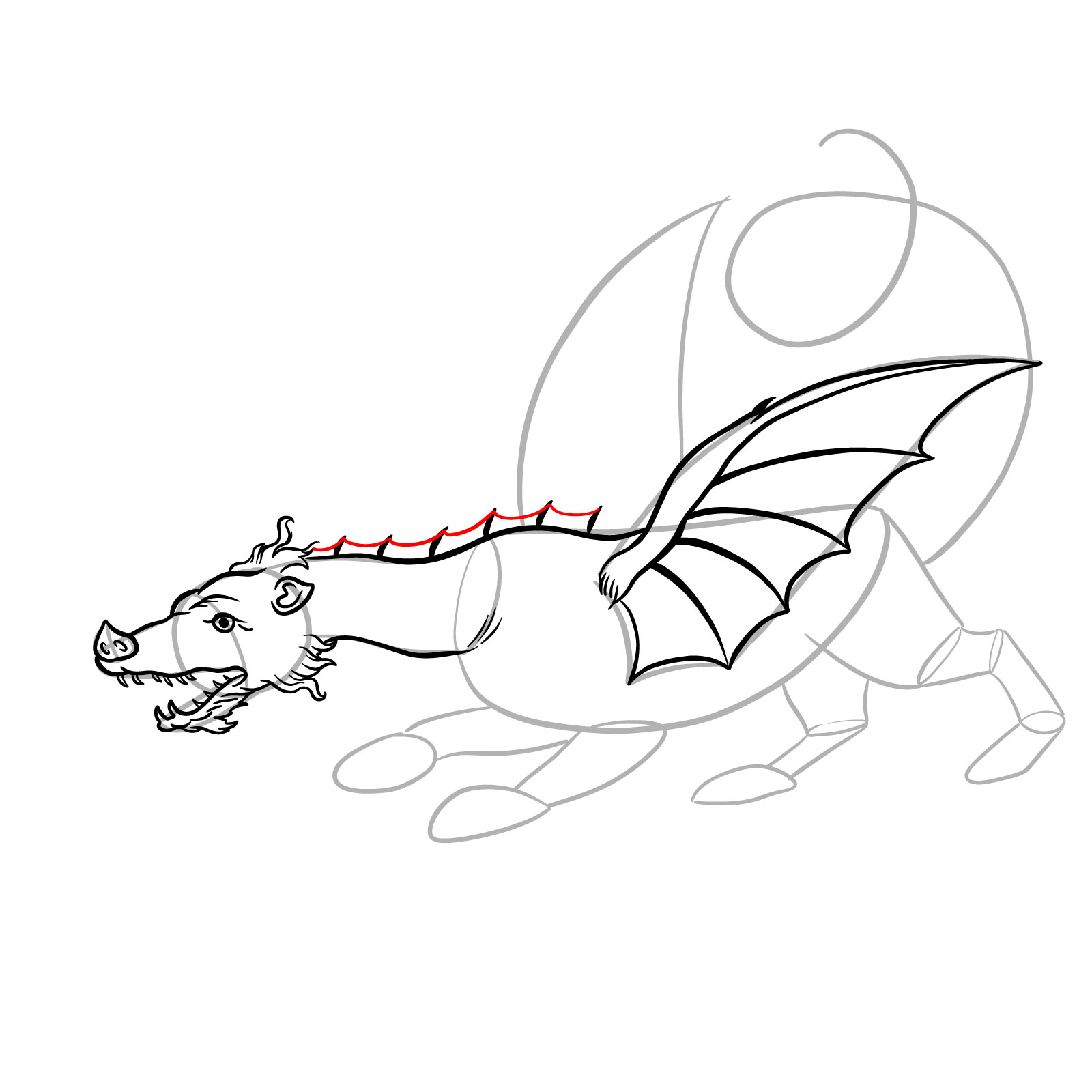 How to draw a classic European dragon - step 21