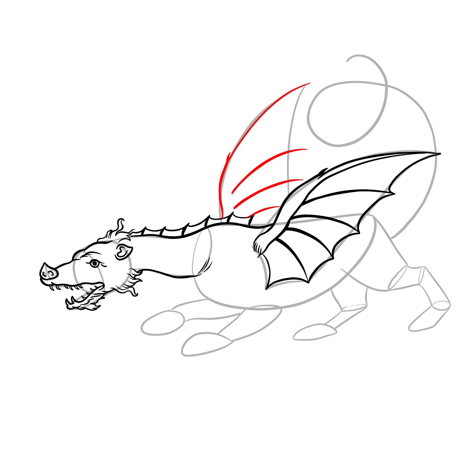How to draw a classic European dragon - step 22