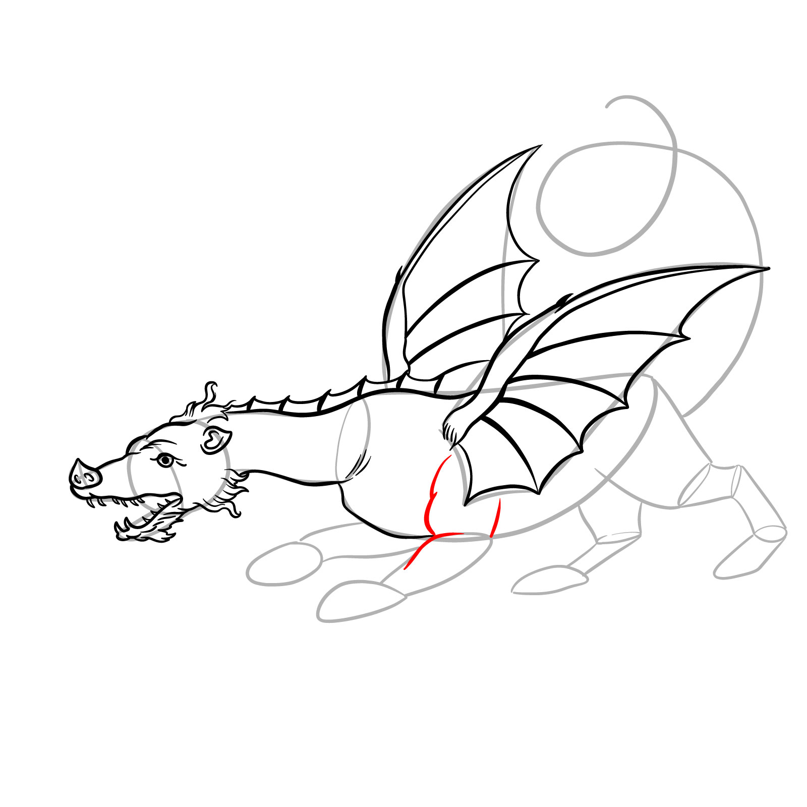 How to draw a classic European dragon - step 25