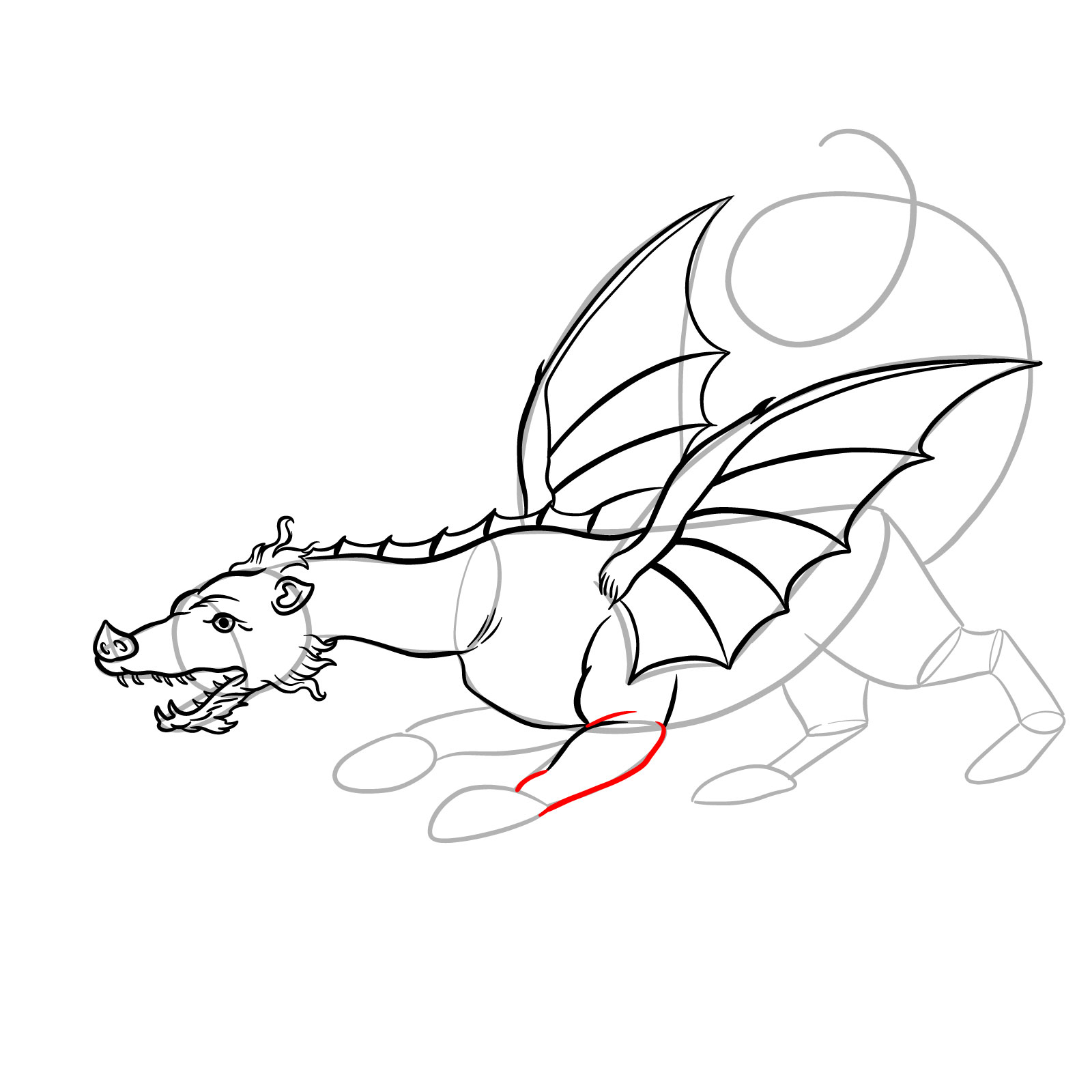 How to draw a classic European dragon - step 26