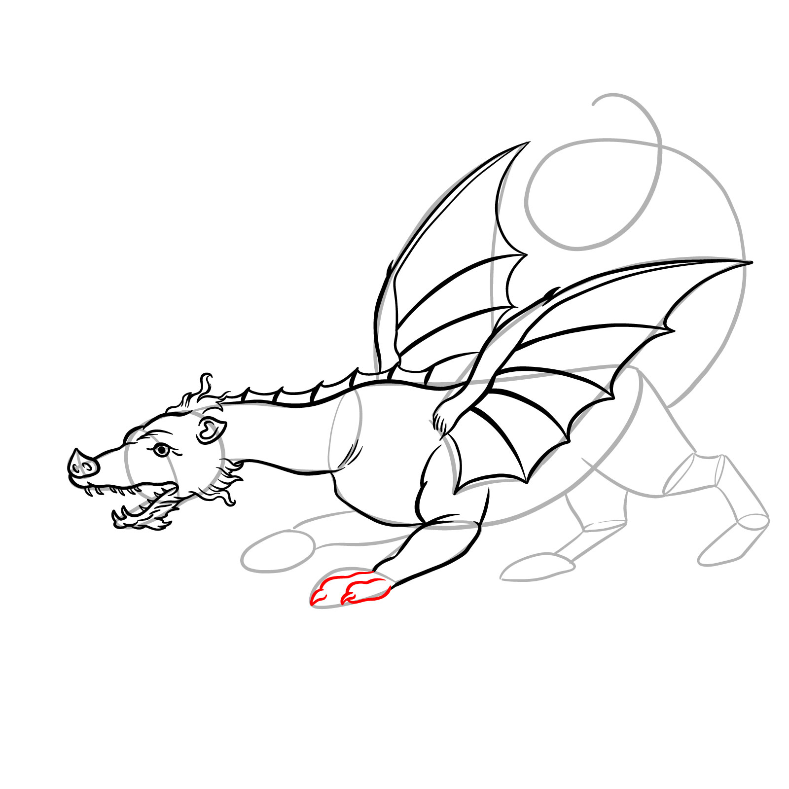 How to draw a classic European dragon - step 27