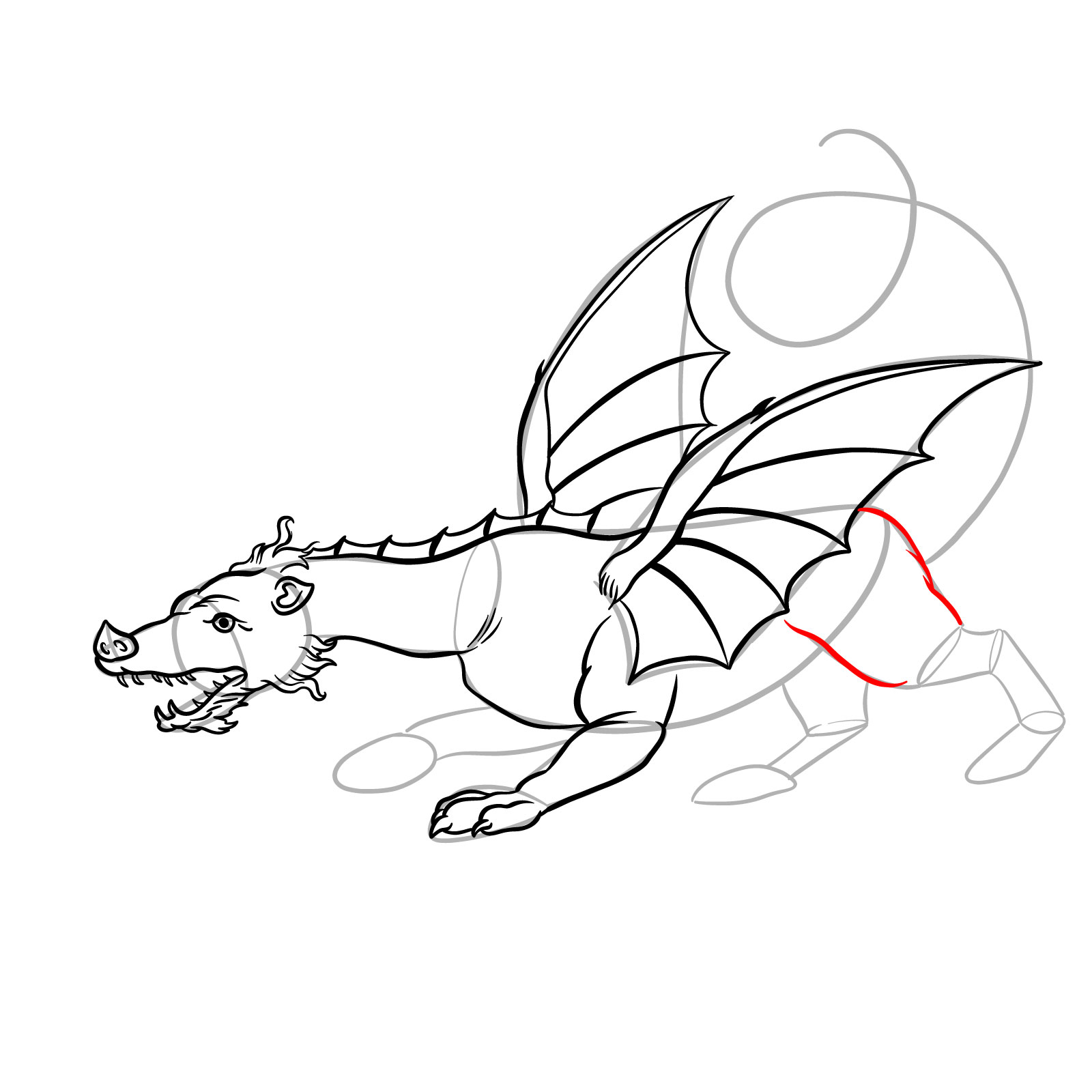 How to draw a classic European dragon - step 29