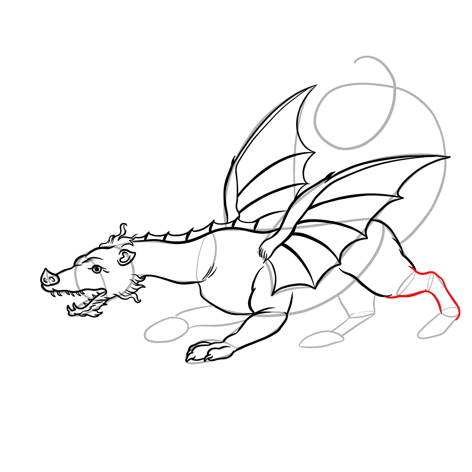 How to draw a classic European dragon - step 30