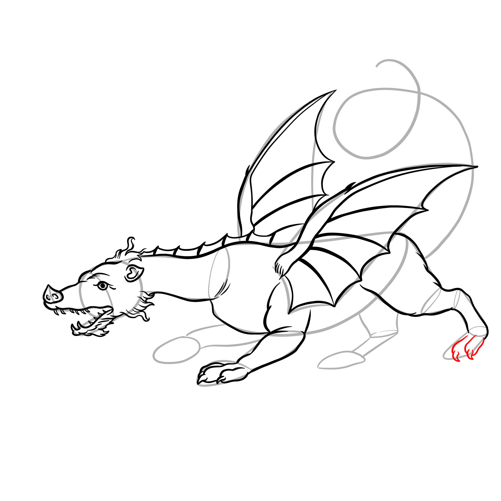 How to draw a classic European dragon - step 31