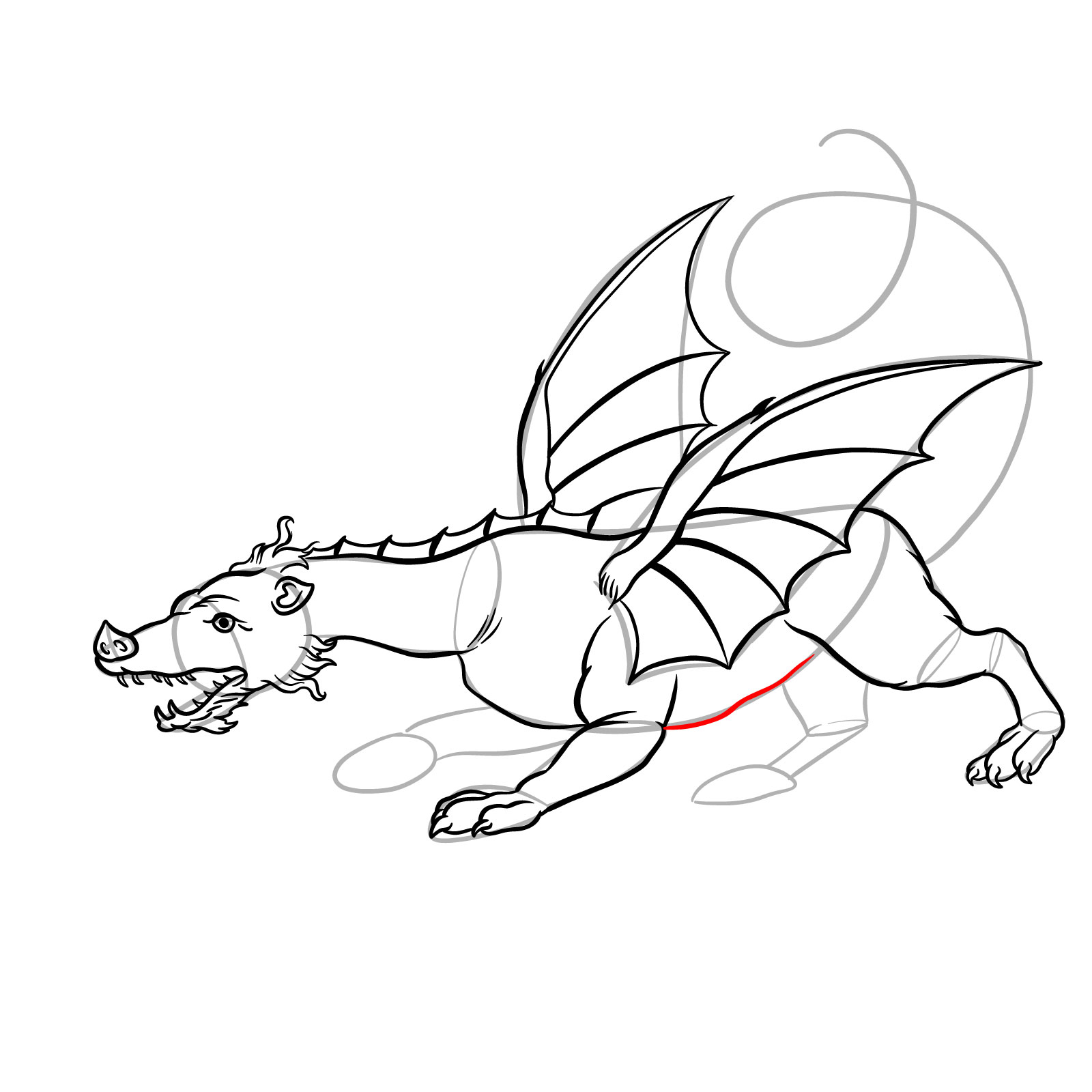 How to draw a classic European dragon - step 33
