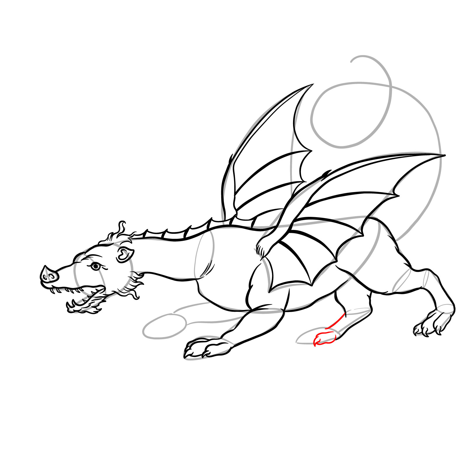 How to draw a classic European dragon - step 35