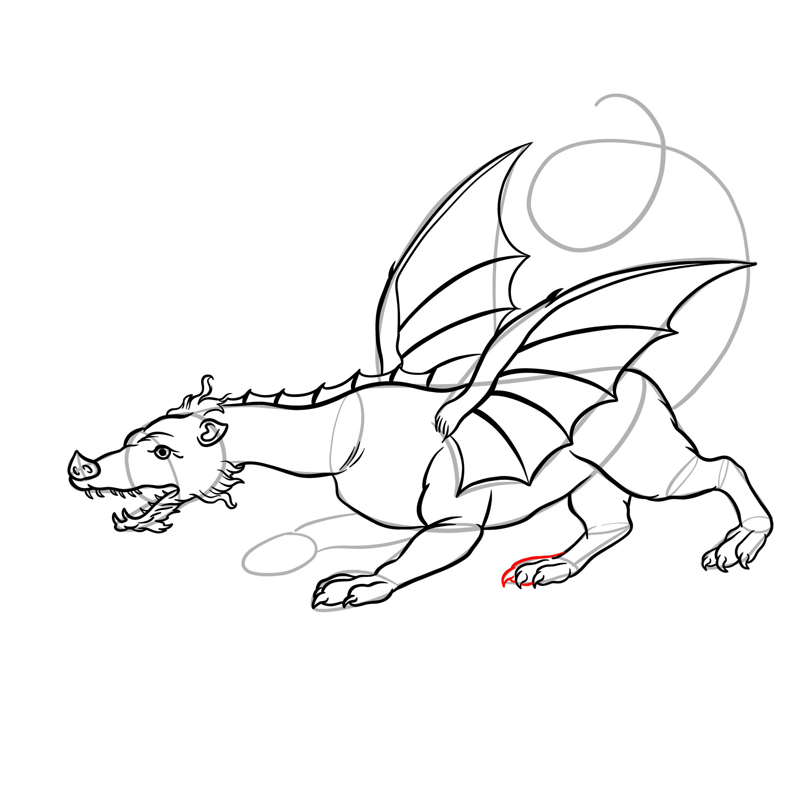 How to draw a classic European dragon - step 37