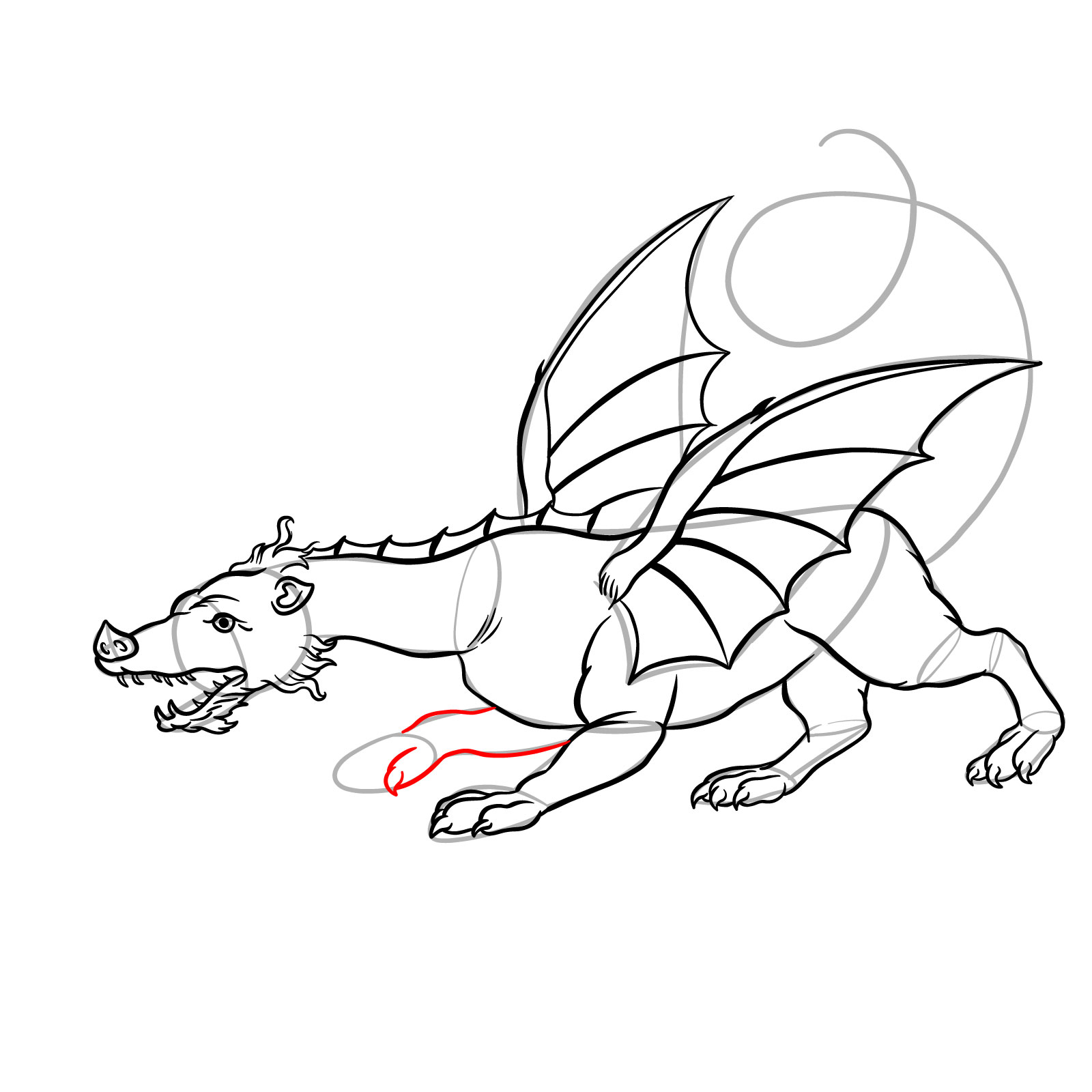 How to draw a classic European dragon - step 38